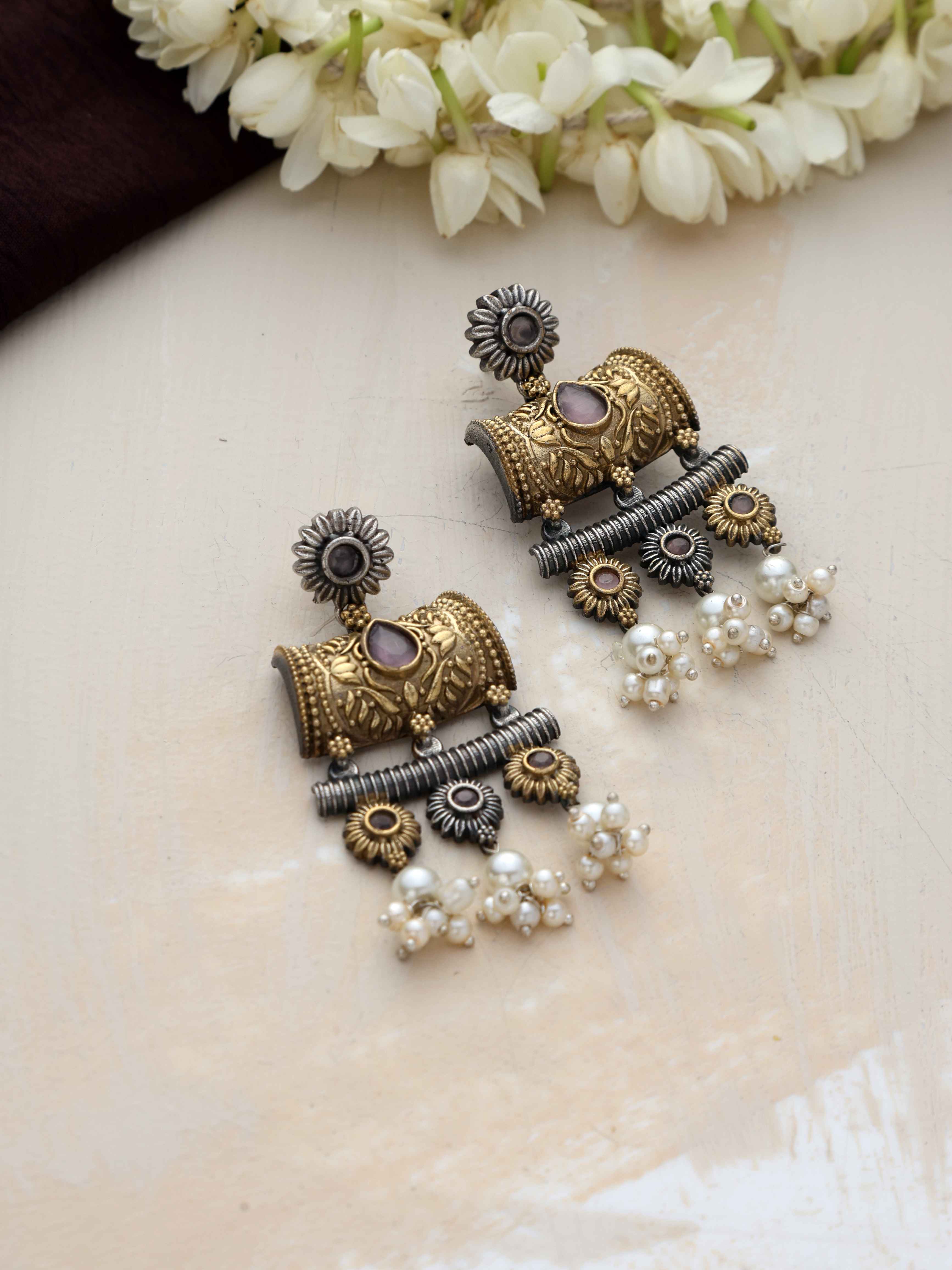 trueBrowns Silver Gold Tone Dangle Earrings - view 4