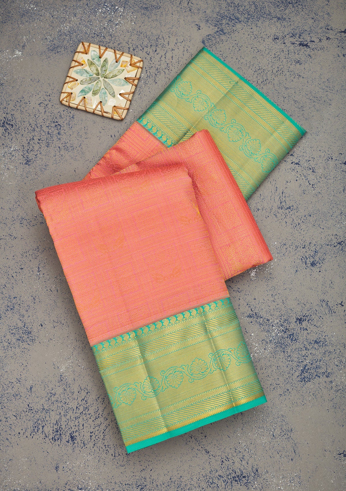 Koskii Peach Zariwork Pure Silk Saree – Women's