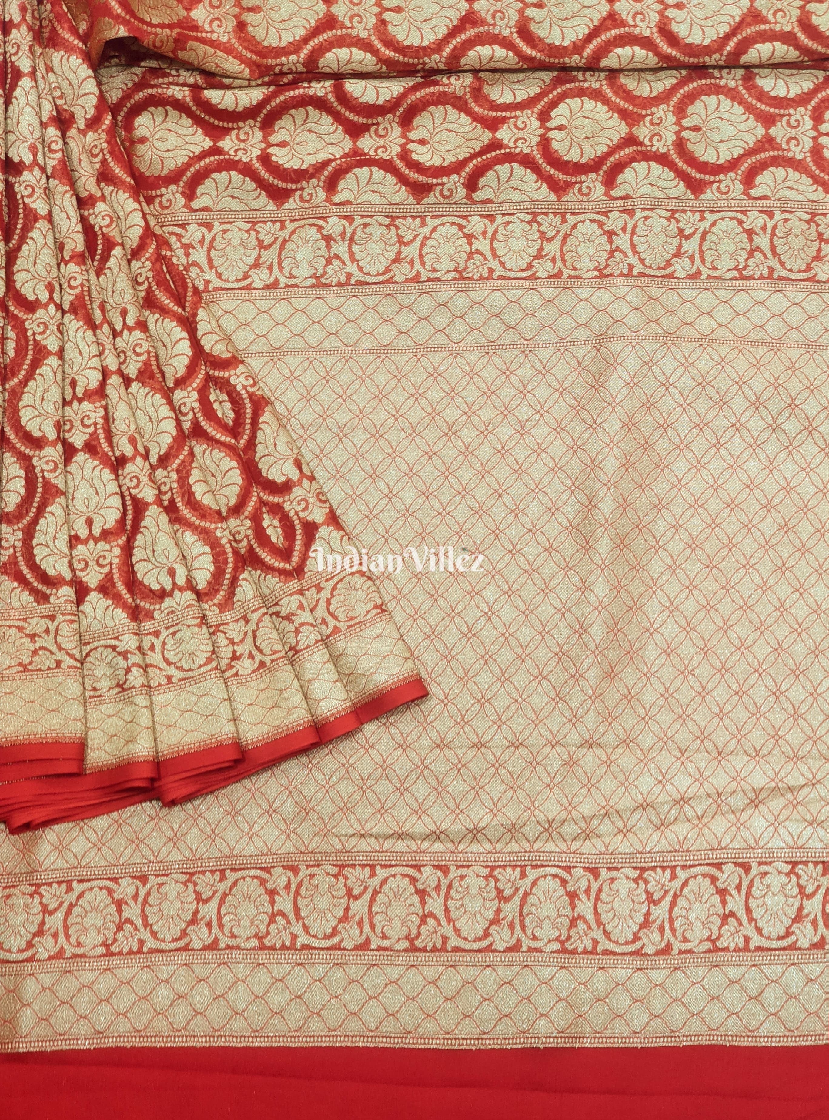 IndianVillèz Red Pure Banarasi Khaddi Georgette Saree