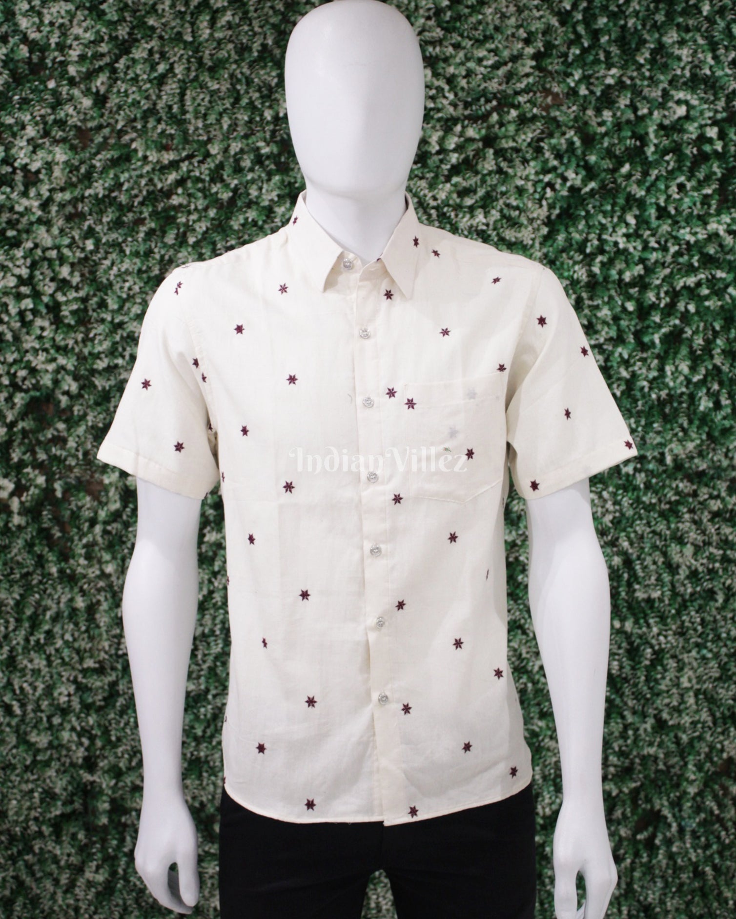 IndianVillèz White Odisha Ikat Cotton Half Sleeve Shirt for Men
