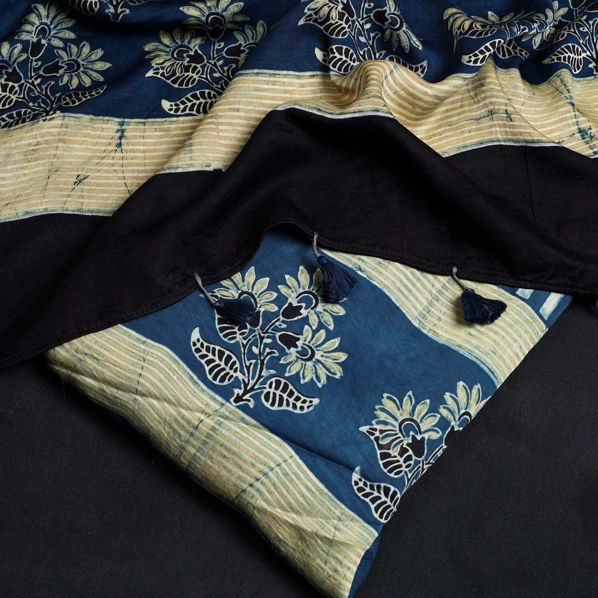 RIYAZ ABDULMAJID KHATRI - AJRAKH Blue - 2pc Modal Silk Block Print Ajrakh Dress Material 01 - view 2
