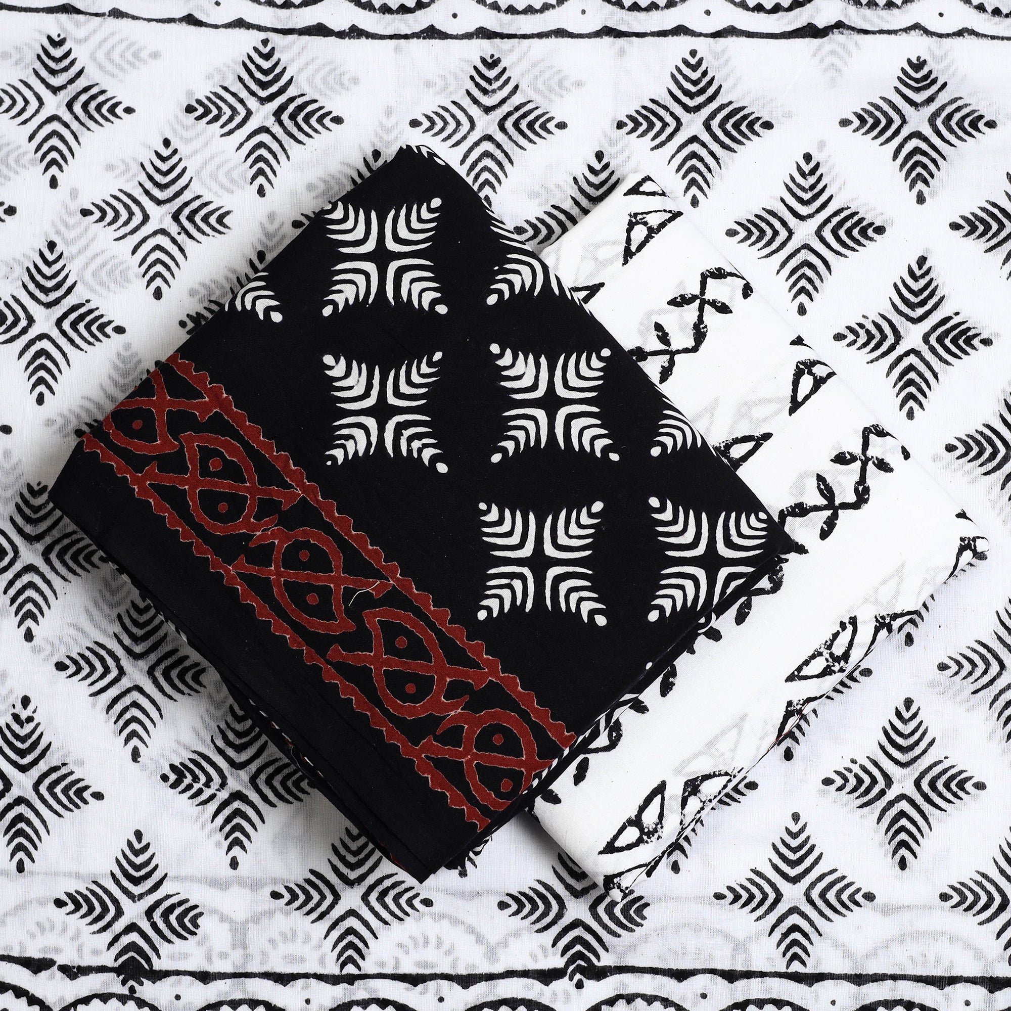 ARTISAN HAND BLOCK PRINTS Black - 3pc Sanganeri Block Print Cotton Dress Material 13 - view 2