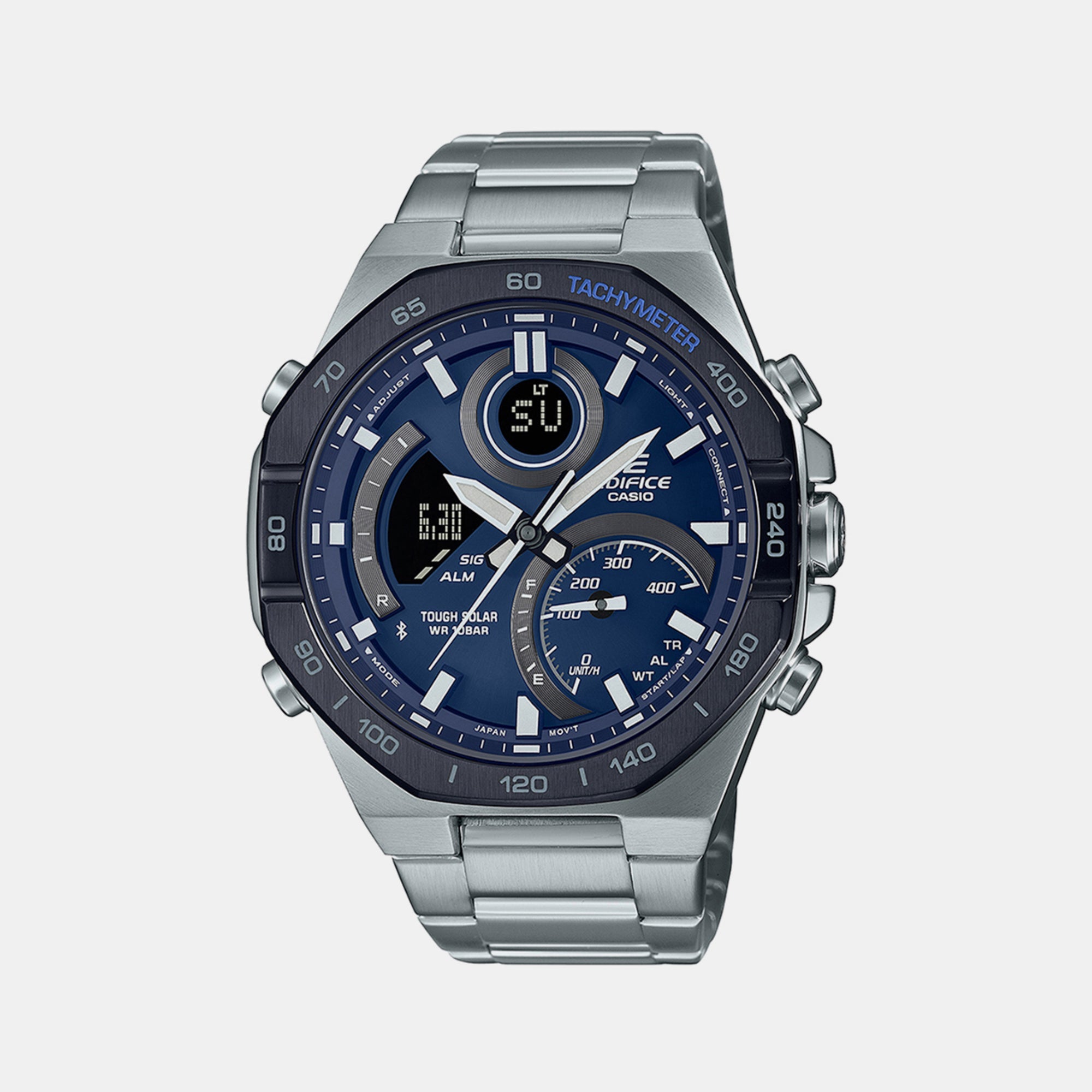 Casio Edifice Men Quartz Blue Dial Analog-Digital Stainless Steel Watch EX555