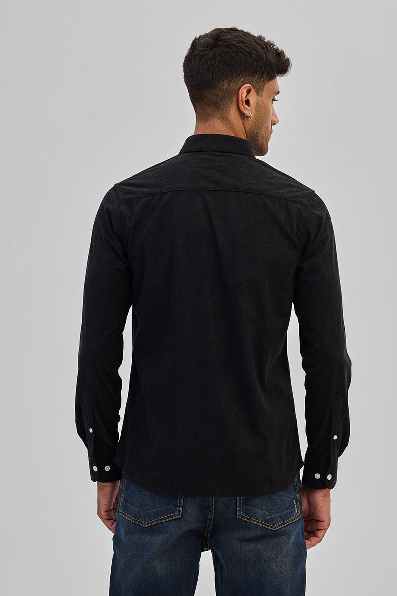 SNITCH Black Slim Fit Corduroy Shirt - view 8