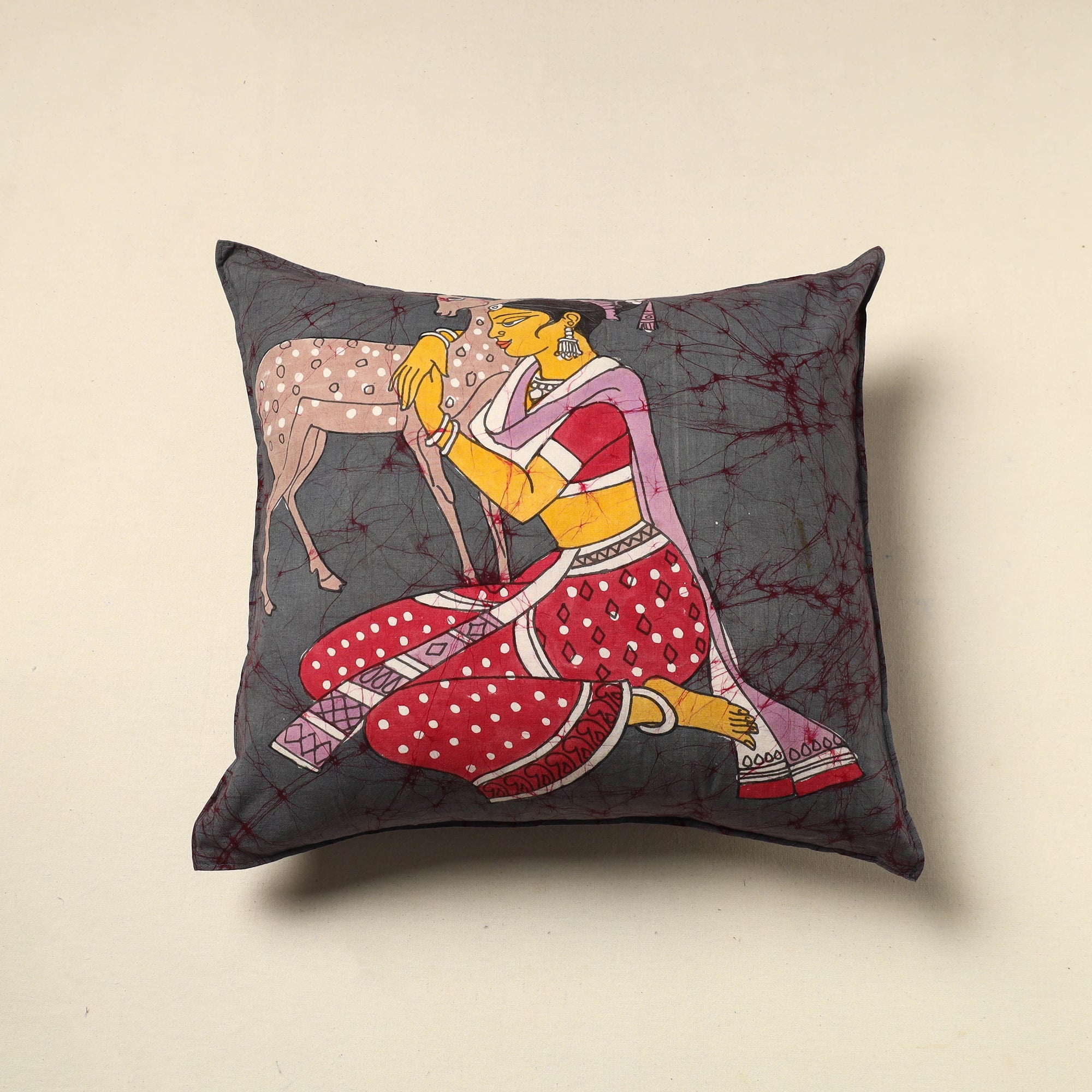 KACHCHH JI CHHAAP Pure Cotton Hand Batik Cushion Cover (18 x 18 in) 30