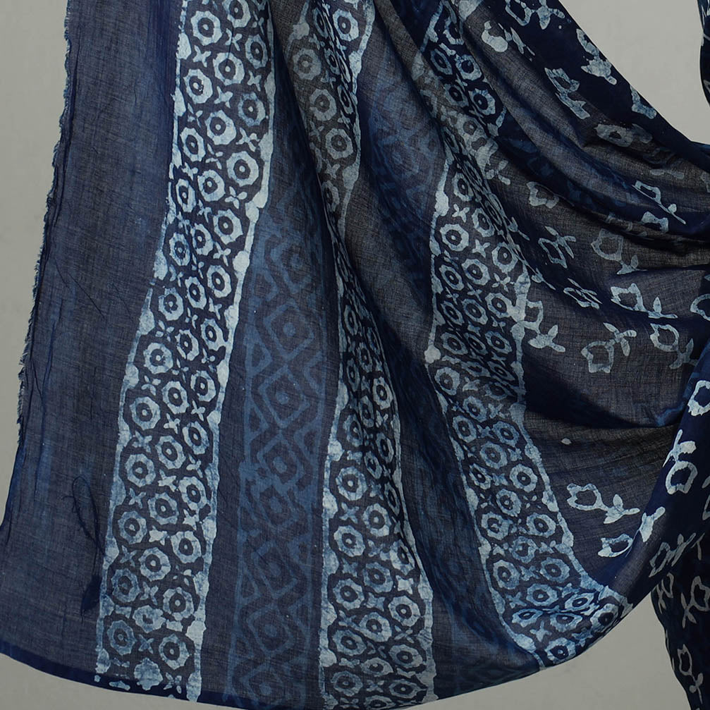 ARTISAN HAND BLOCK PRINTS Blue - 3pc Cotton Indigo Bagru Print Dress Material Set 13 - view 4