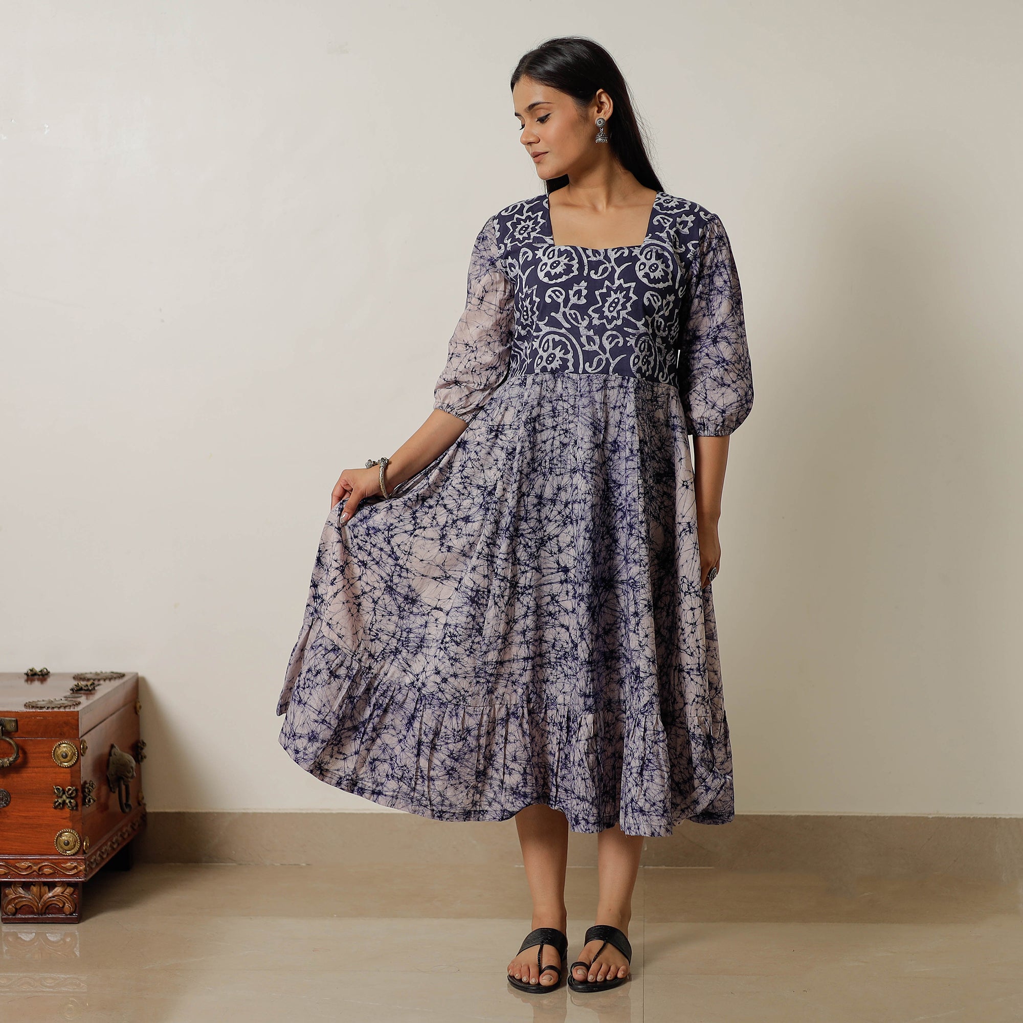 ITOKRI CASUALS Blue - Hand Batik Printed Cotton Flared Dress 01