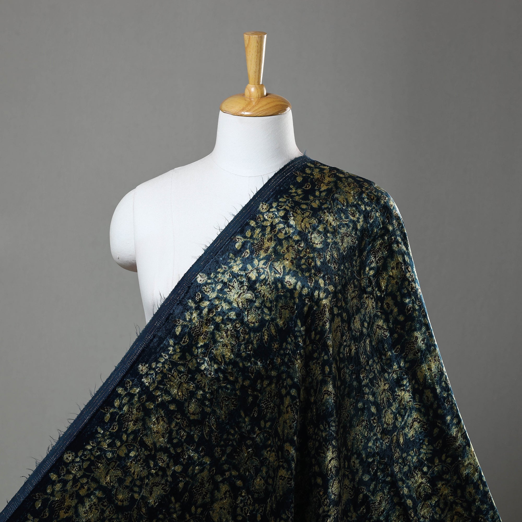 AJRAKH BY JABBAR KHATRI Blue - Block Printed Velvet Natural Dyed Ajrakh Fabric 06