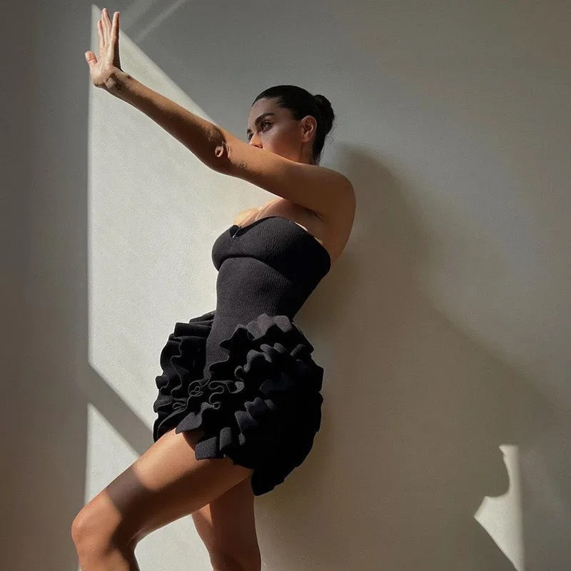 Alamode By Akanksha Vairo Offshoulder Ruffled Dress in Black - view 2
