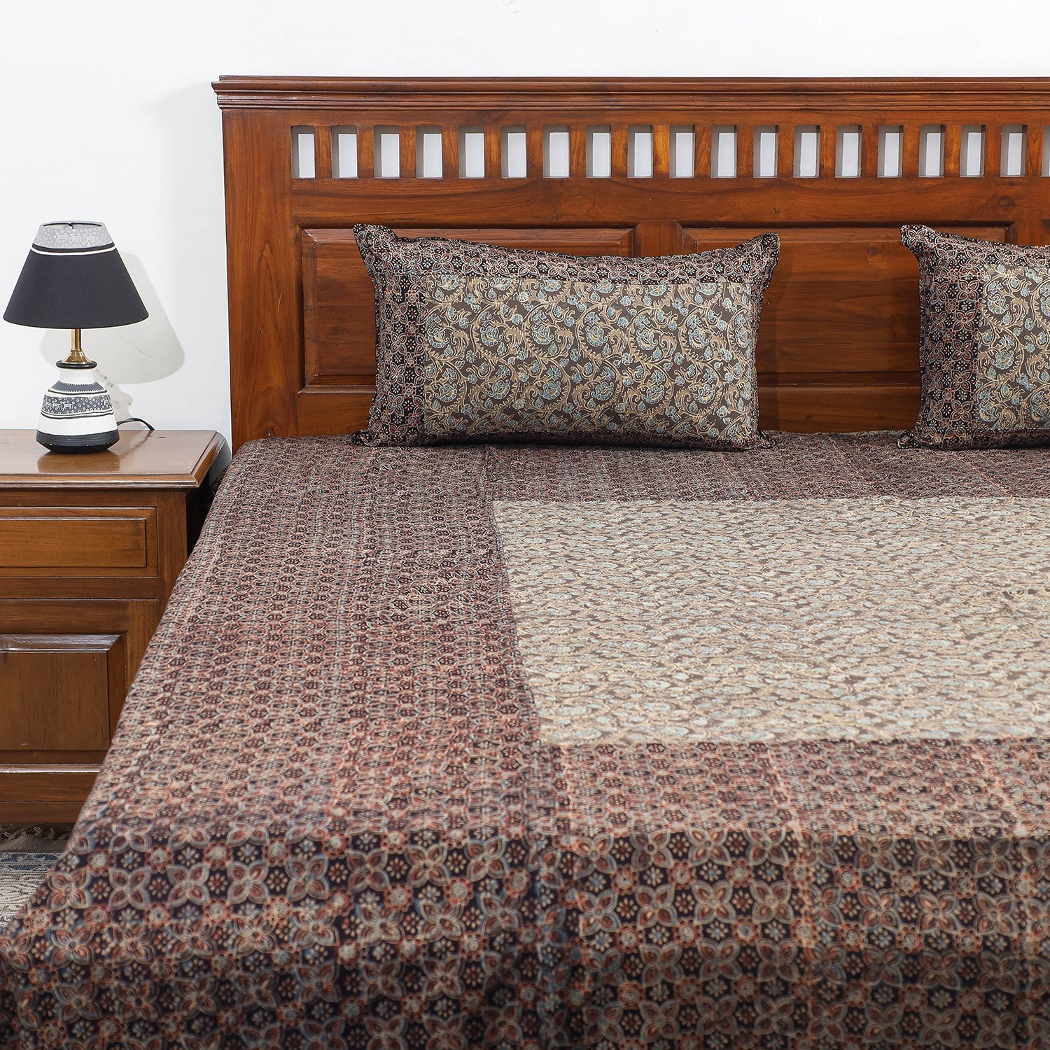 HAVELI CHRONICLES Brown - Ajrakh Patch Tukdi Kaam Cotton Double Bed Cover with Pillow Covers (109 x 86 in) - view 2