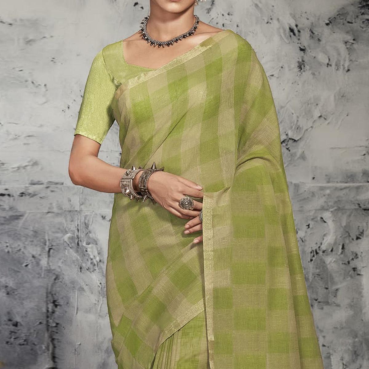 BlackTree green-casual-wear-printed-linen-saree-131318 - view 2