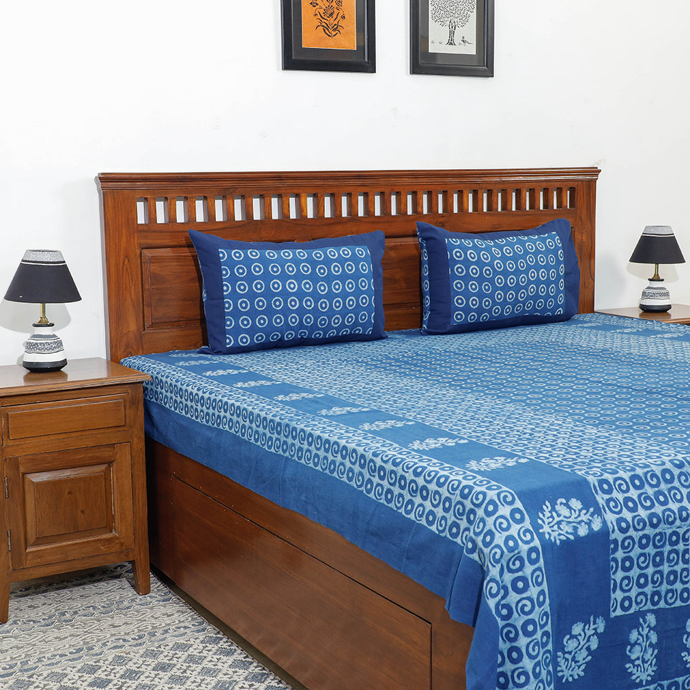 AHA VASTRA HANDLOOM Blue - Akola Block Printing Jhiri Pure Handloom Cotton Double Bedcover (101 x 86 in)