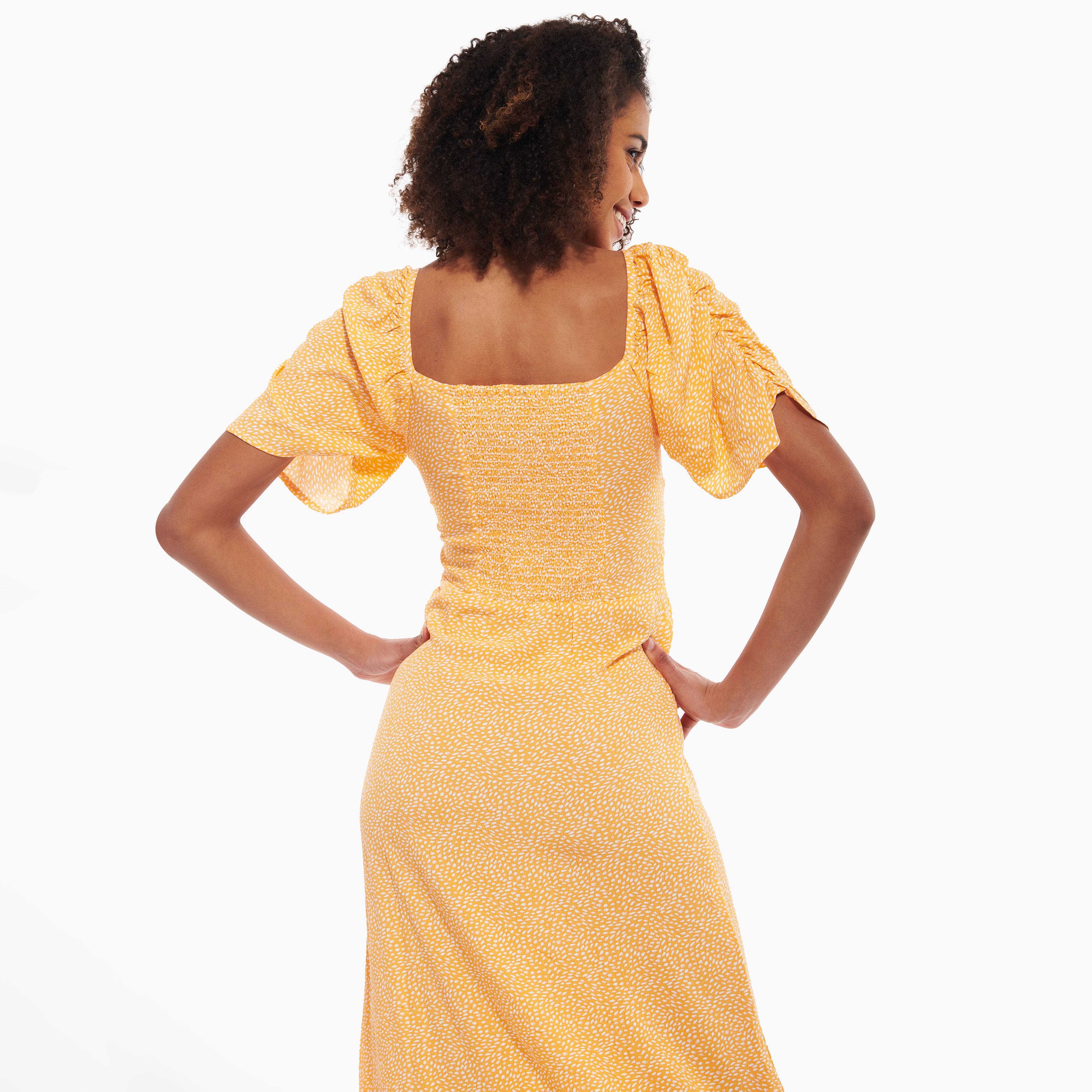 Cottage Core Orange High Side Slit Midi Summer Dress - view 5