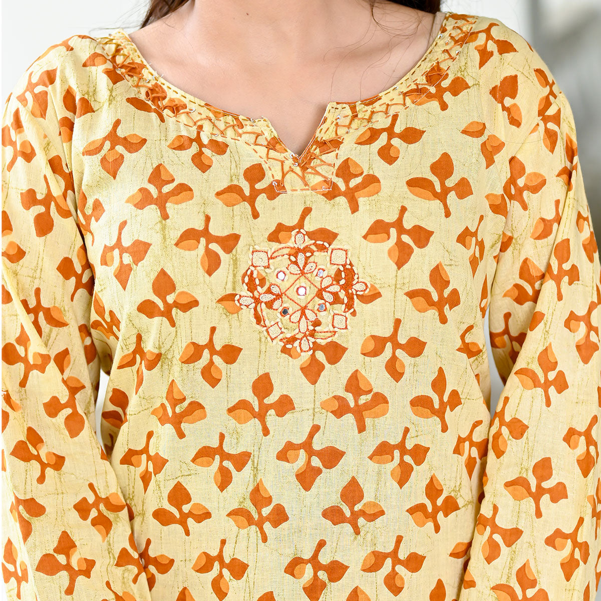 Peachmode Cream Brown Floral Printed Pure Cotton Suit - view 3
