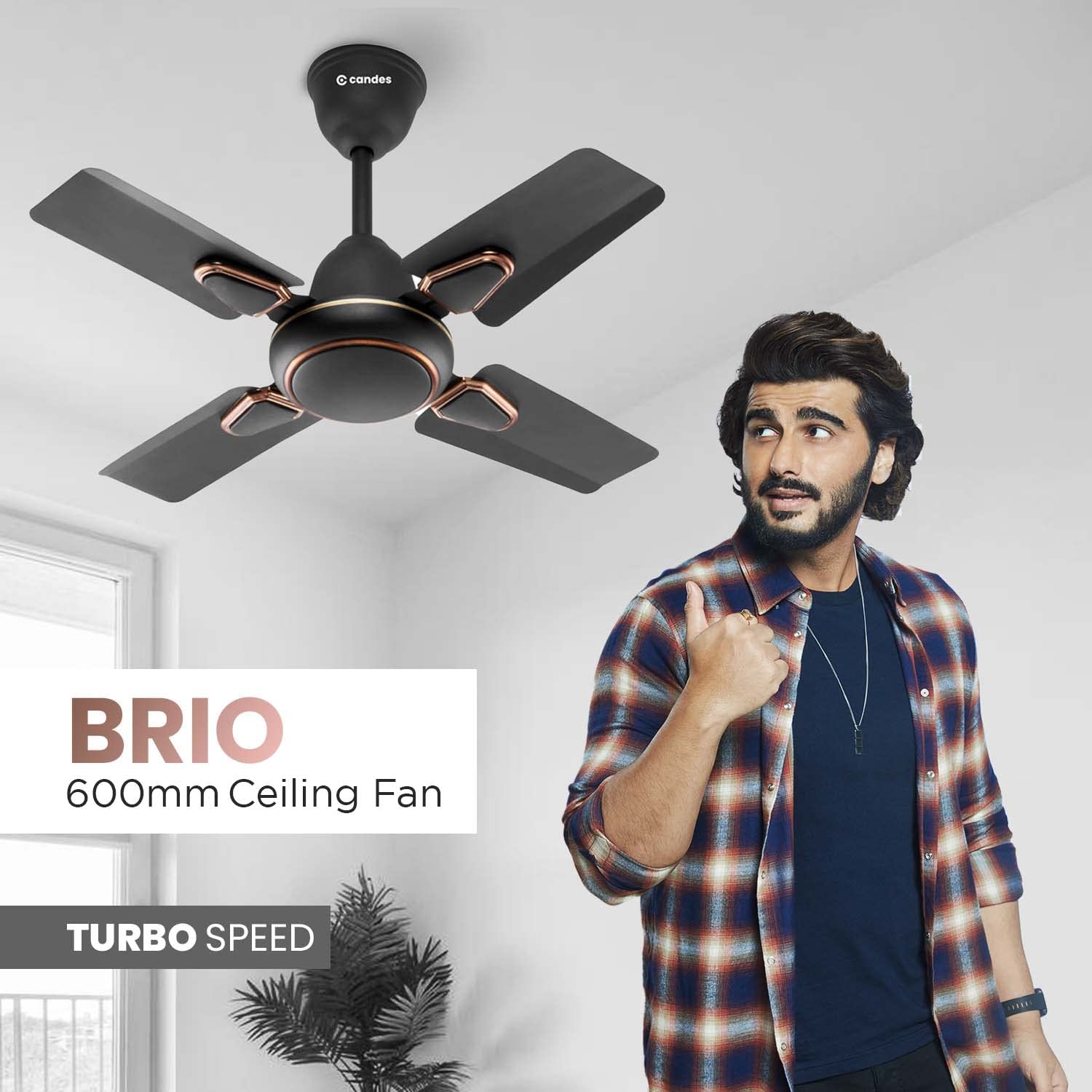 Candes Brio Turbo 600 mm / 24 Inch High Speed 4 Blade Anti-Dust 405 RPM Ceiling Fan Suitable for Kitchen/Veranda/Balcony/Small Room (Pack of 1, Coffee - view 2