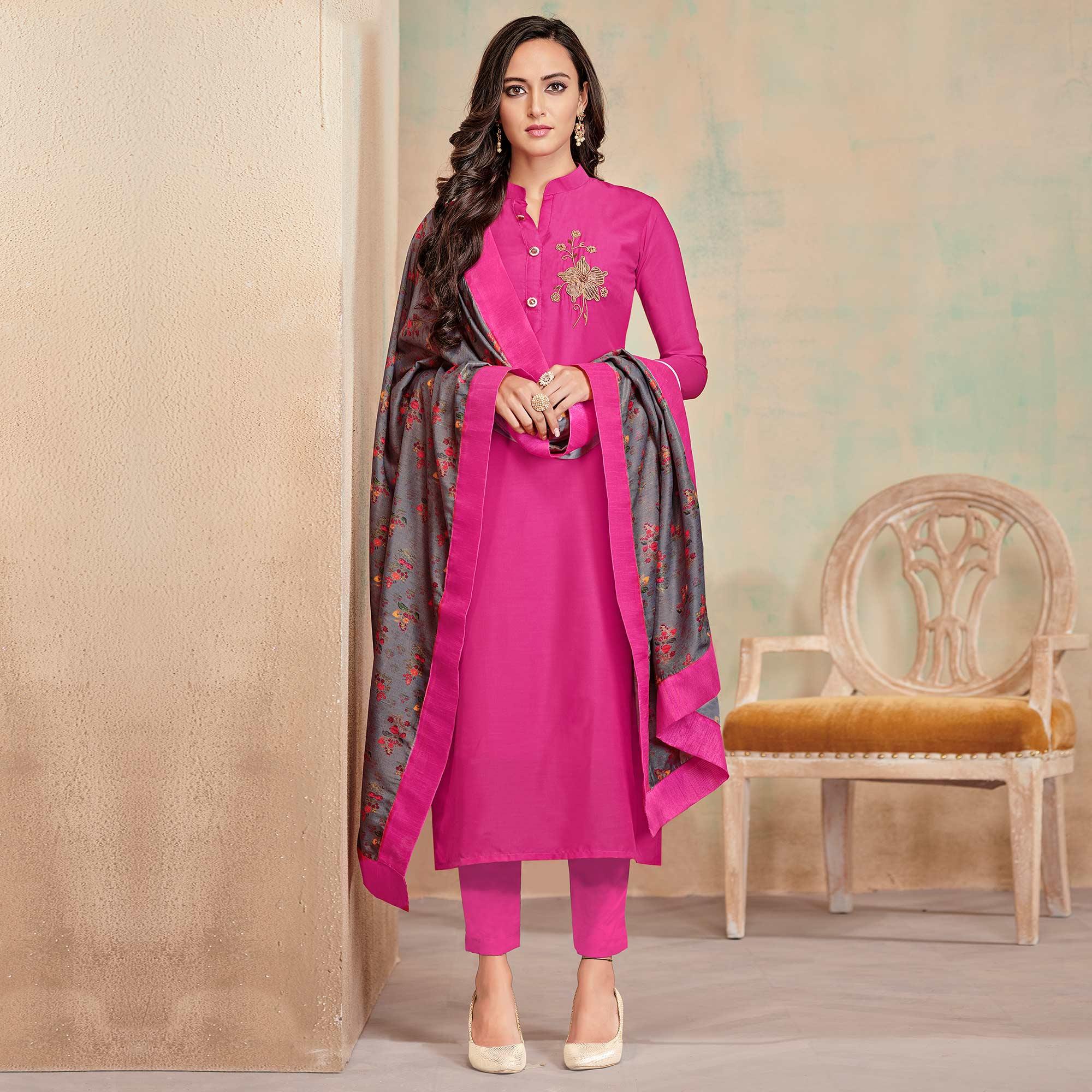 Peachmode Seller Jazzy Pink Colored Partywear Cotton Suit