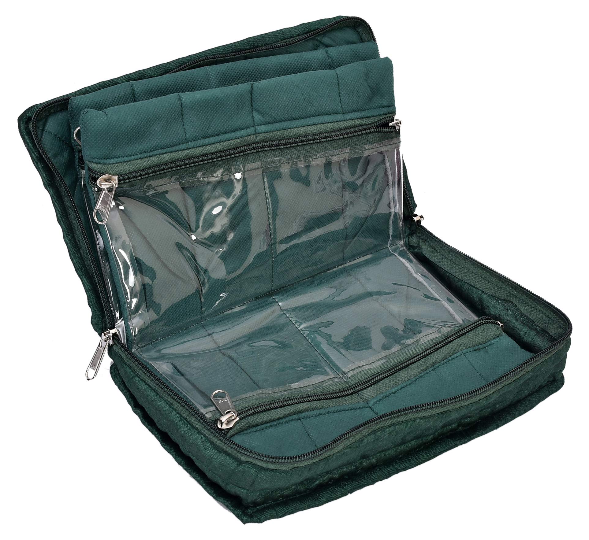 Kuber Industries Embroidery Design 2 Pieces Satin Jewellery Pouch Cum Makeup Kit (Green)- KUBMART02519 - view 2