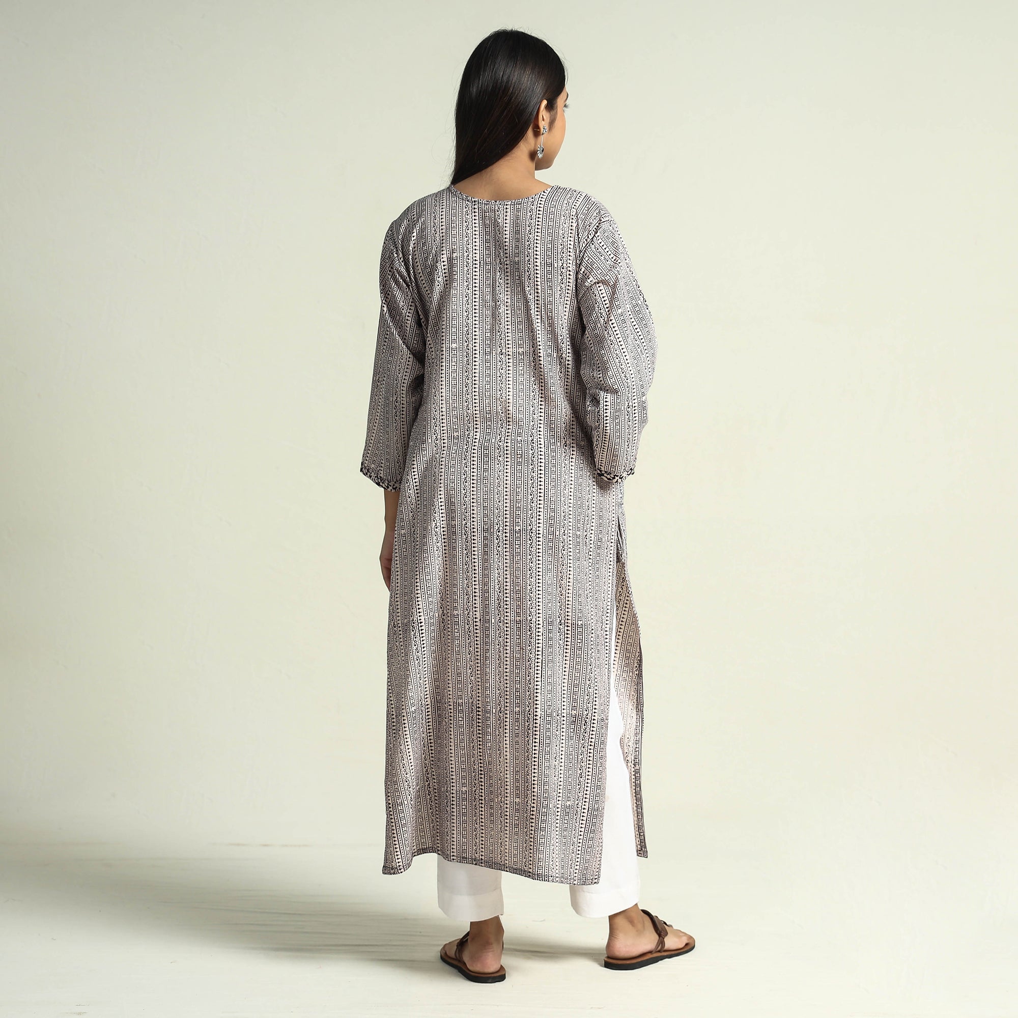 ITOKRI CASUALS Beige - Block Print Cotton Straight Bagh Kurta - view 4
