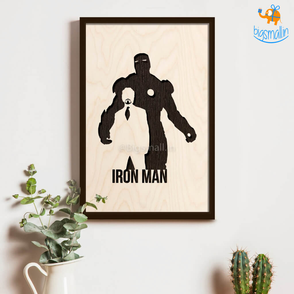 Bigsmall_cc Iron Man Engraved Wooden Frame