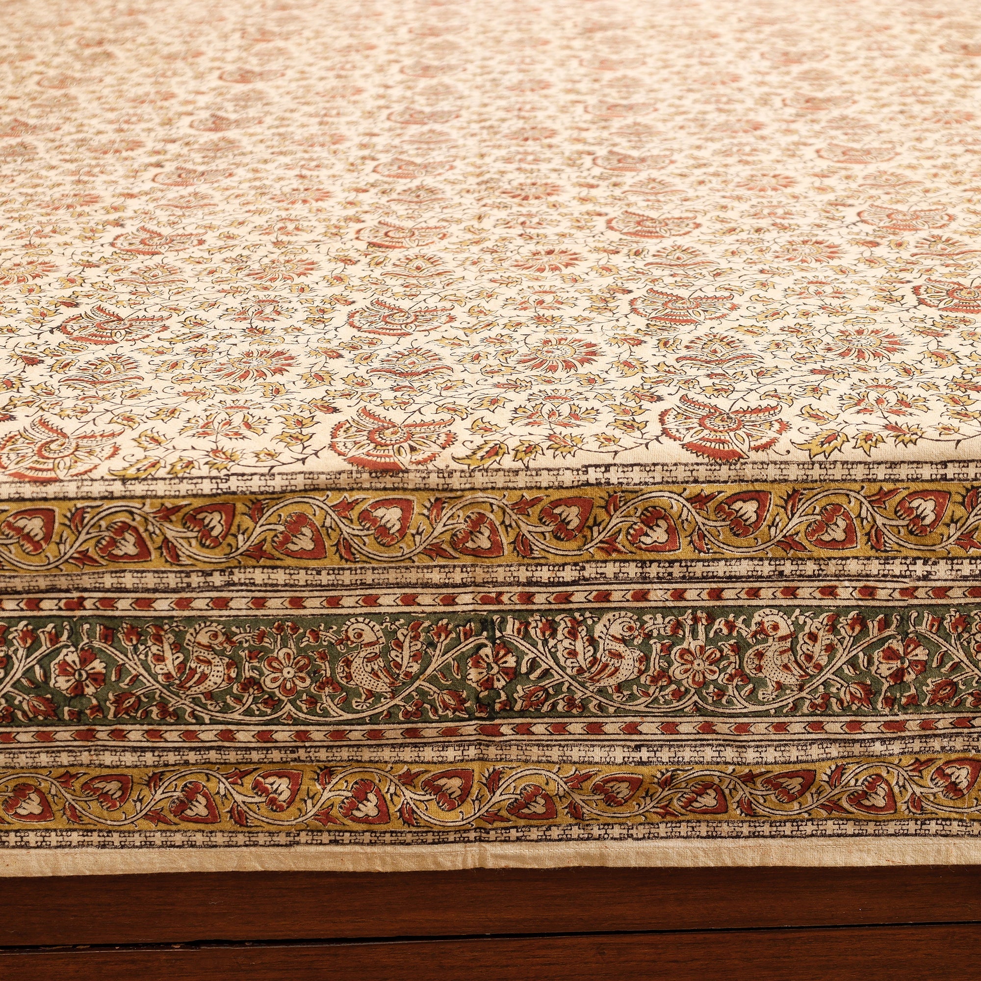 PITCHUKA SRINIVAS KALAMKARI PEDANA Beige - Pedana Kalamkari Block Printing Cotton Double Bed Cover (111 x 94 in) - view 2
