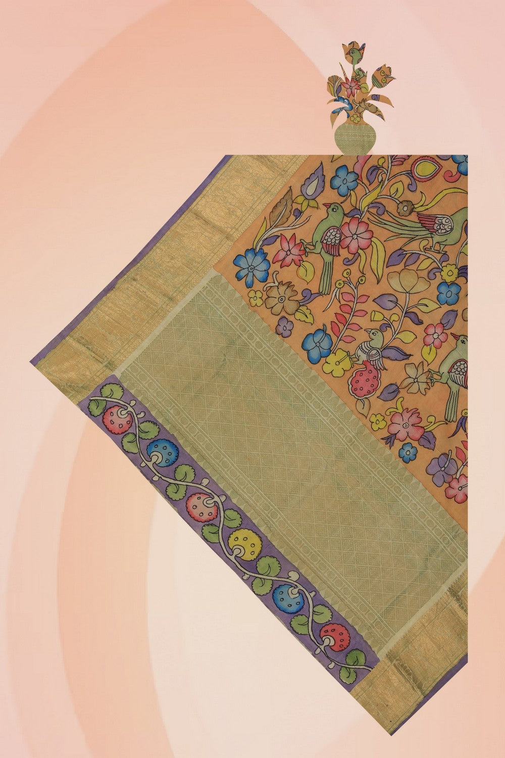 Kalanjali Kanchi Silk Kalamkari Dupatta