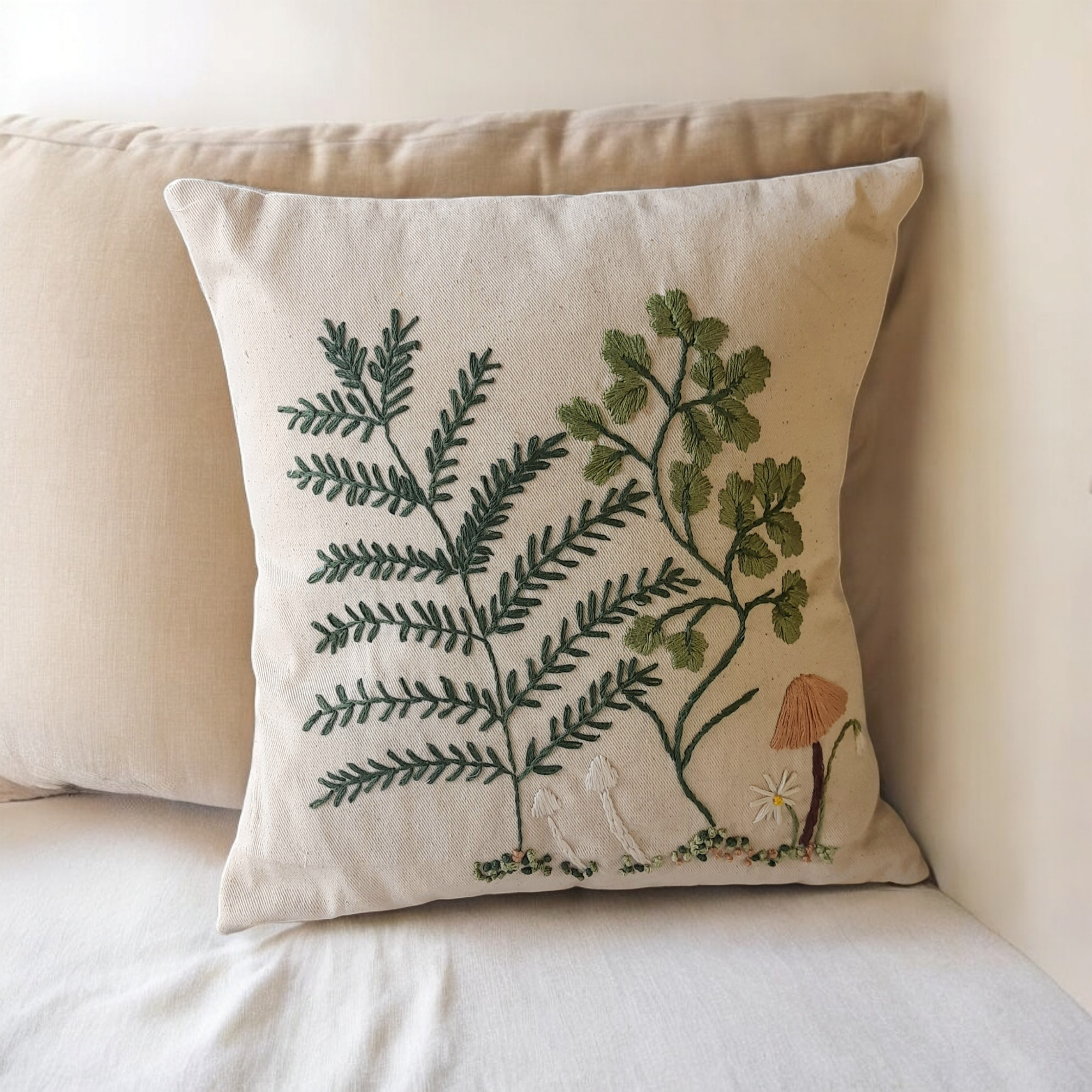 STUDIO VILASITA Embroidered Undergrowth White Cushion Cover (16x16)