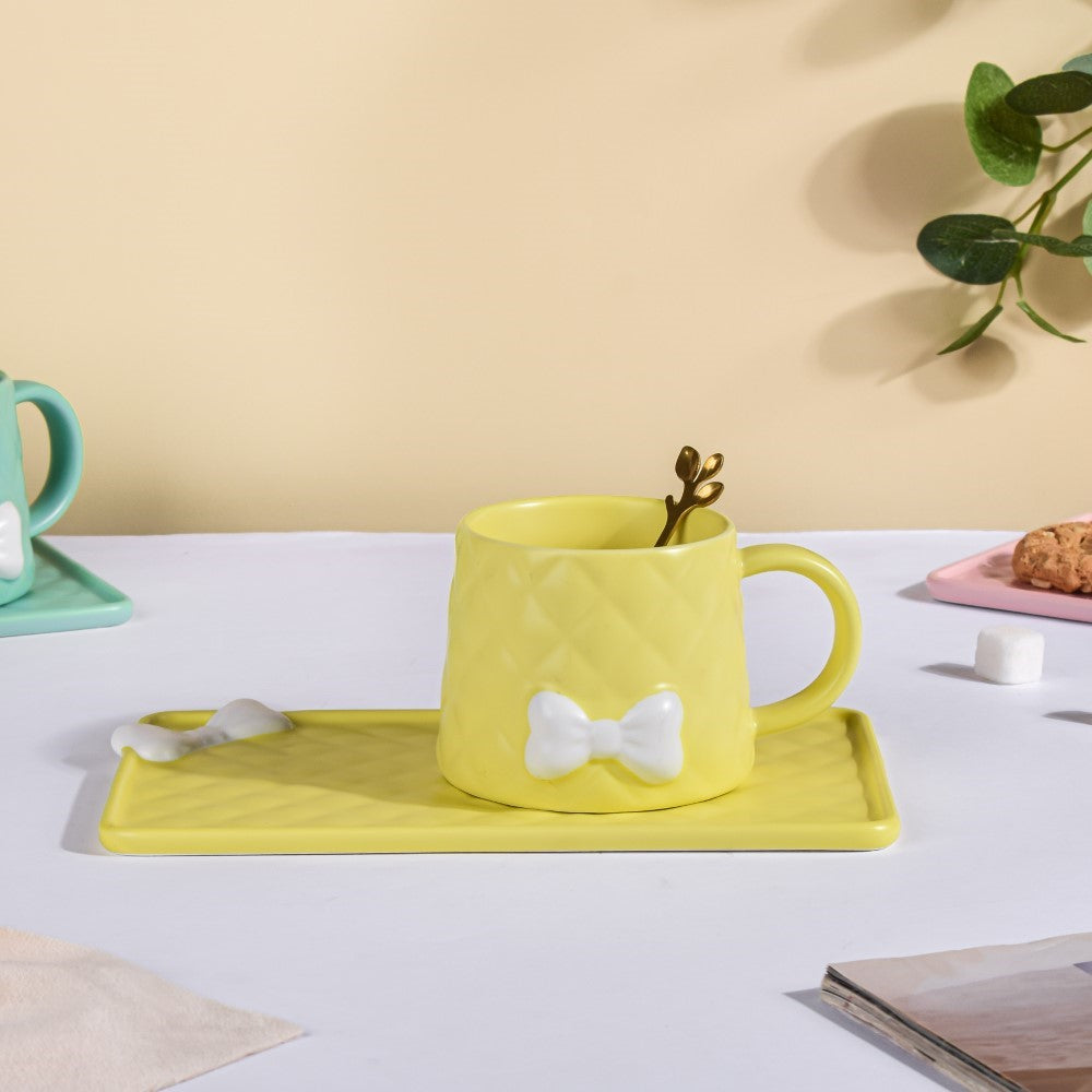 Nestasia Bow Cup With Rectangular Plate Yellow 260 ml