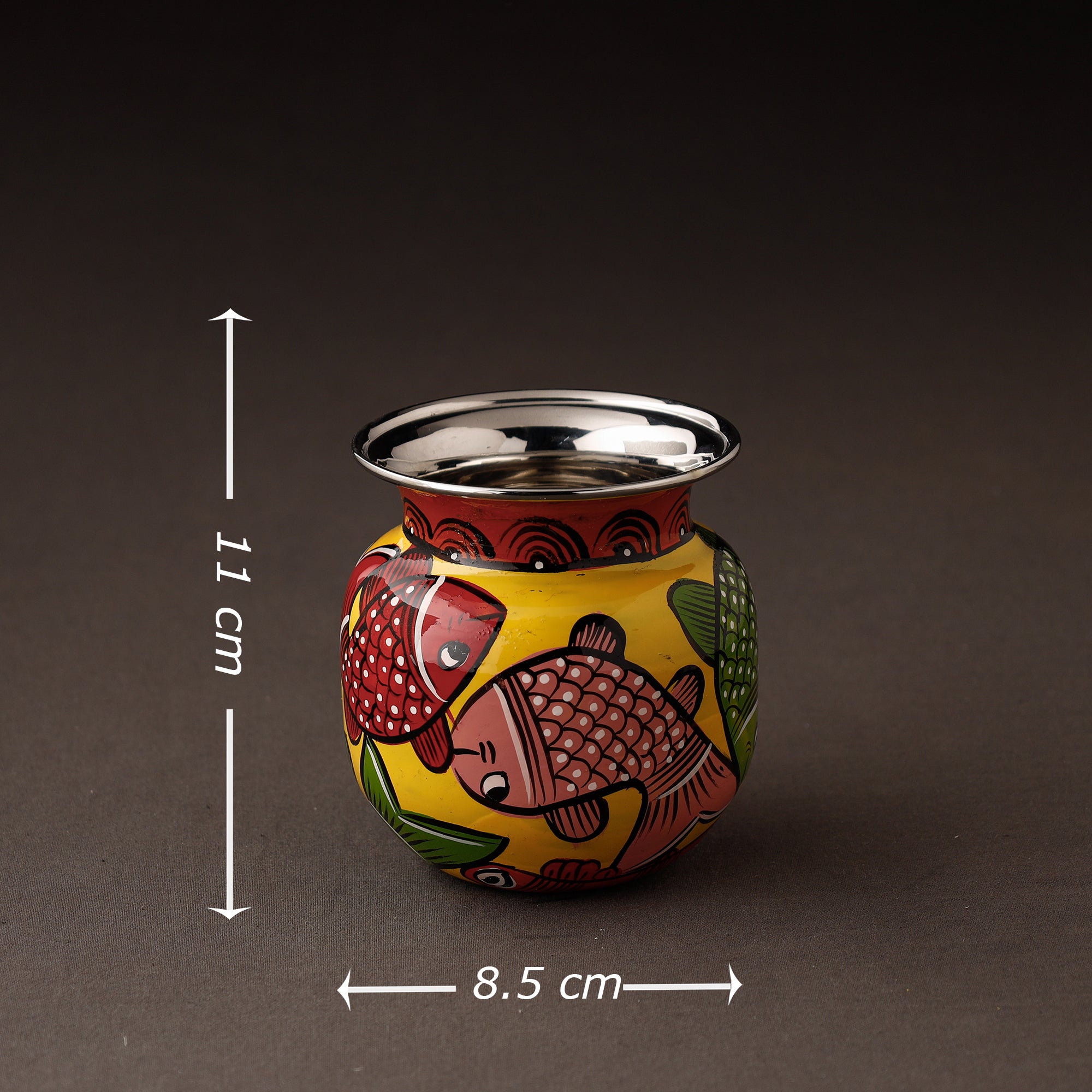 AAYAAS Bengal Patua Handpainted Stainless Steel Lota / Kalash / Container - view 3