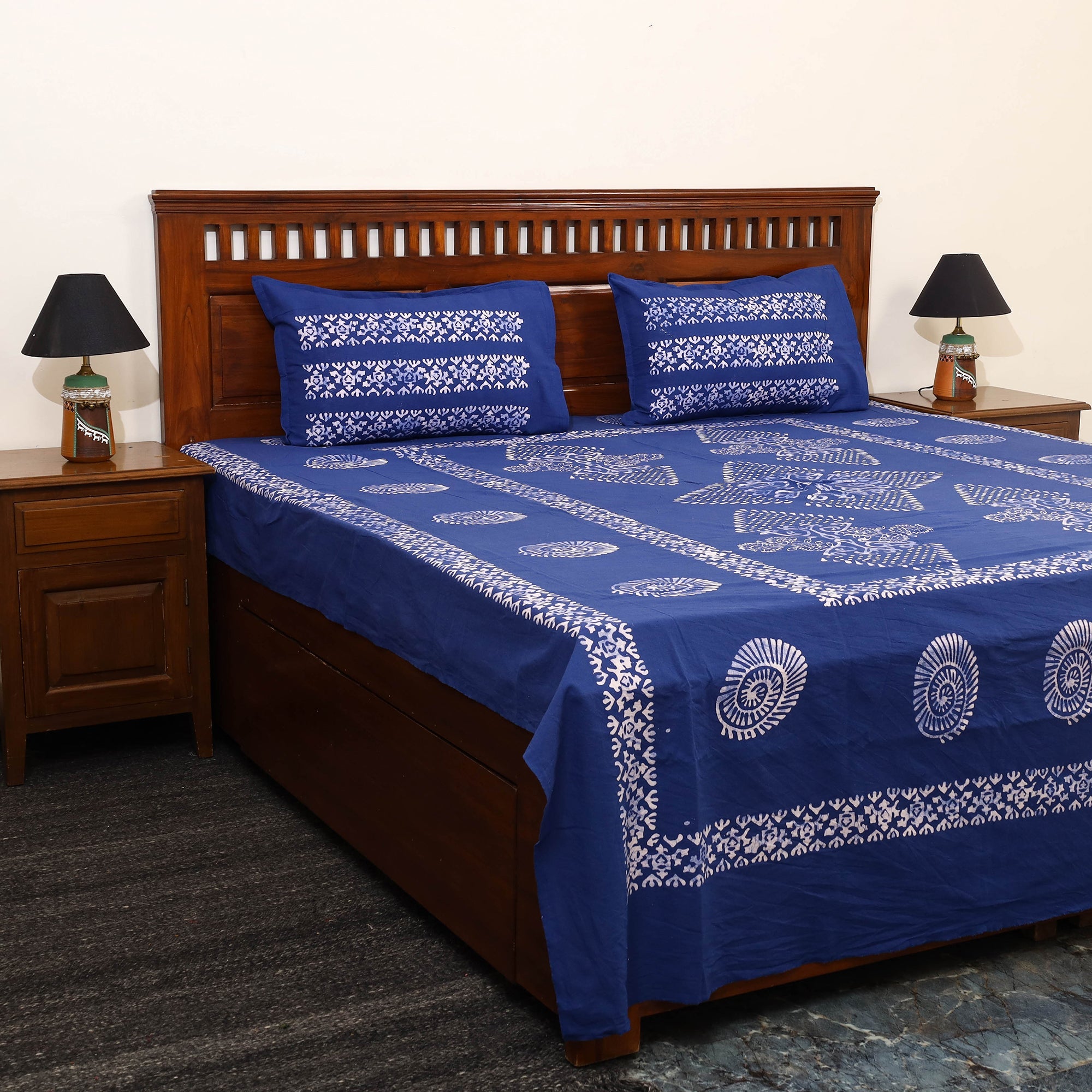 BATIK BY MD. SHARIFF Blue - Cotton Double Hand Batik Print Bed Sheet Set 07
