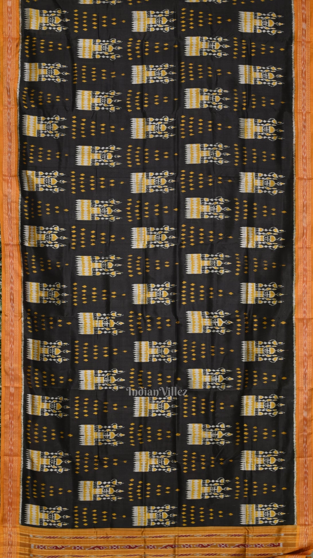IndianVillèz Black Mustard Yellow Tribal Theme Odisha Ikat Khandua Silk Saree - view 3