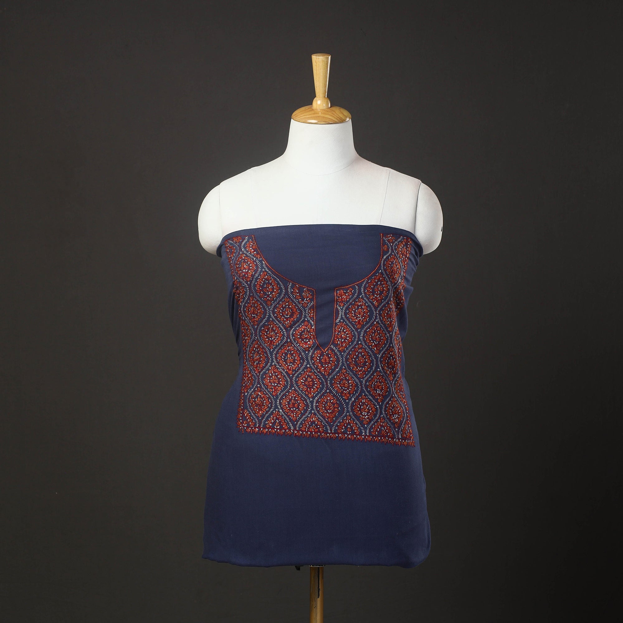 ITOKRI CRAFTS INITIATIVE Blue - 2pc Kashida Hand Embroidery Cotton Dress Material 53