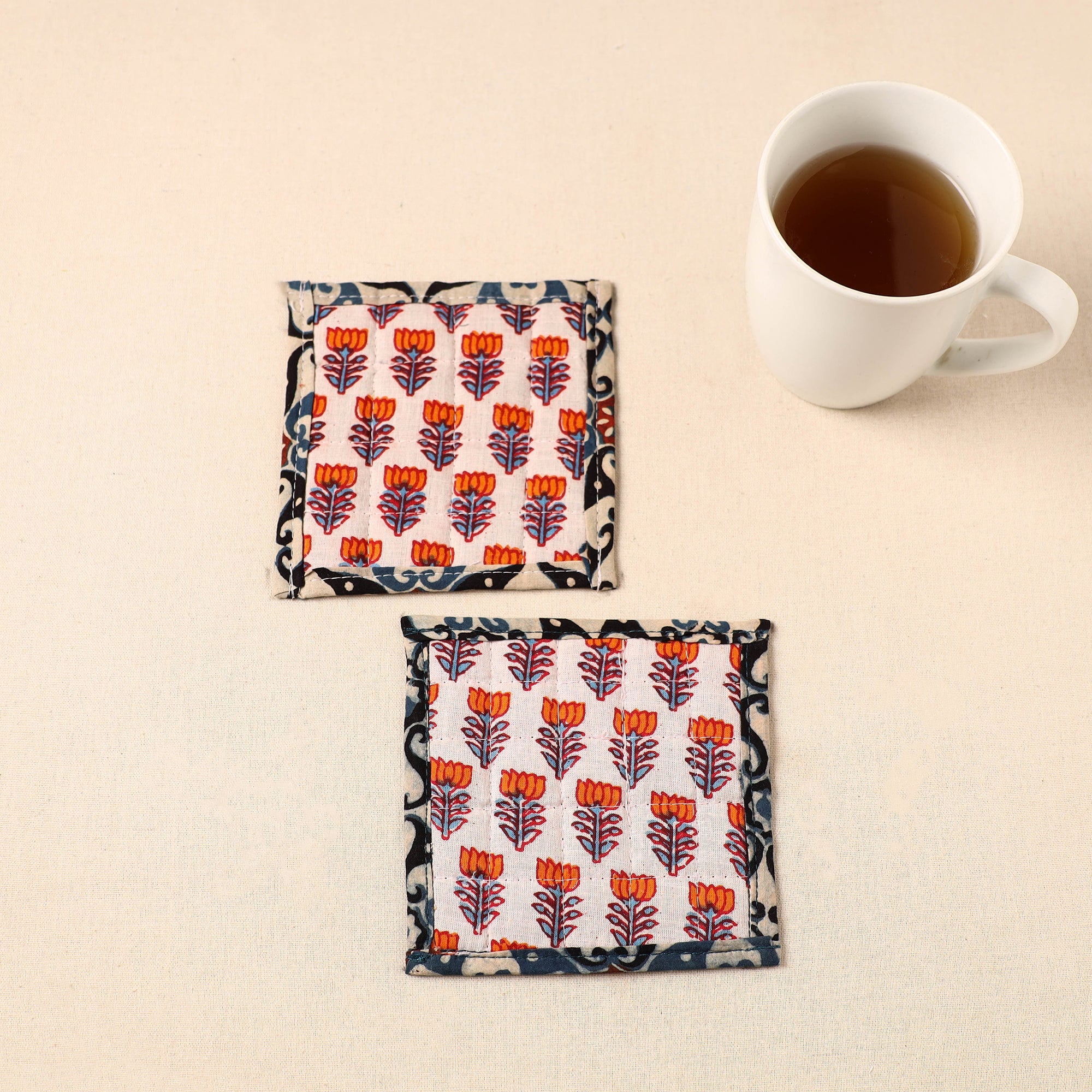 JALPARI Floral Print Cotton Quilted Coasters (Set of 2) 25