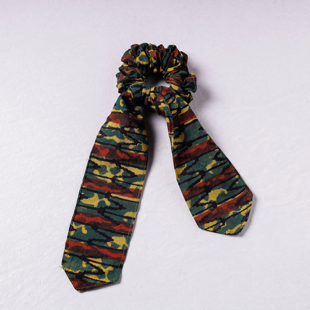 ITOKRI CRAFTS INITIATIVE Ajrakh Print Cotton Elastic Hair Bands/Scarf Ponytail Holder/Scrunchie Ties