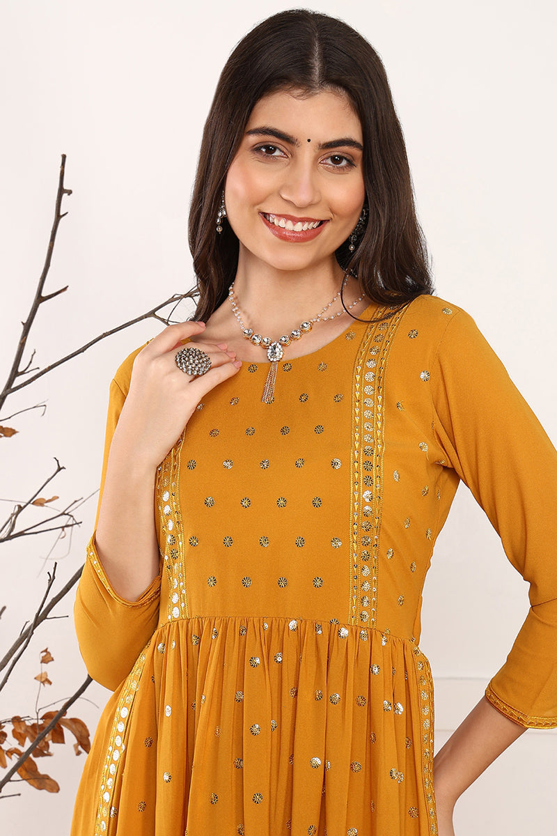Ahika Mustard Yellow Georgette Solid Embroidered Straight Palazzo Suit Set PKSKD2521YLW - view 4