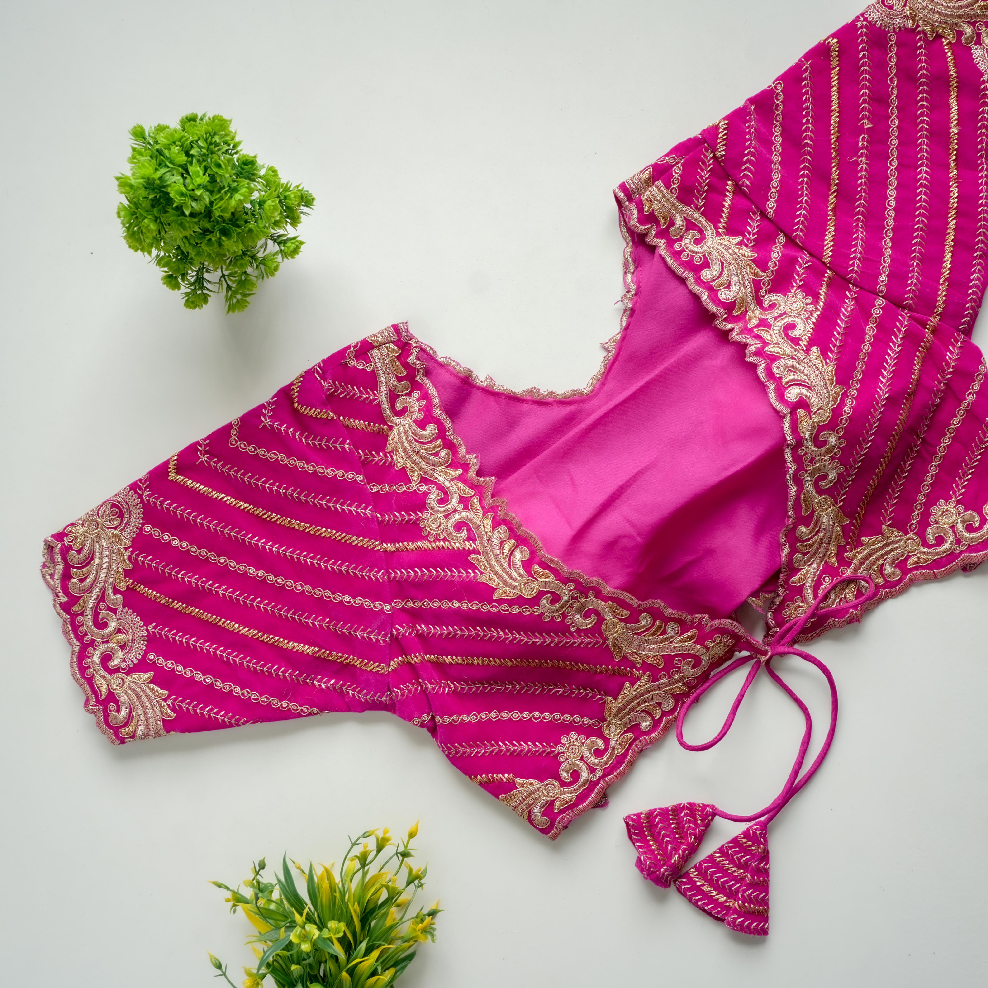 ClothsVilla Pink Taffeta Silk Blouse with Golden Embroidery and Sequins - view 2