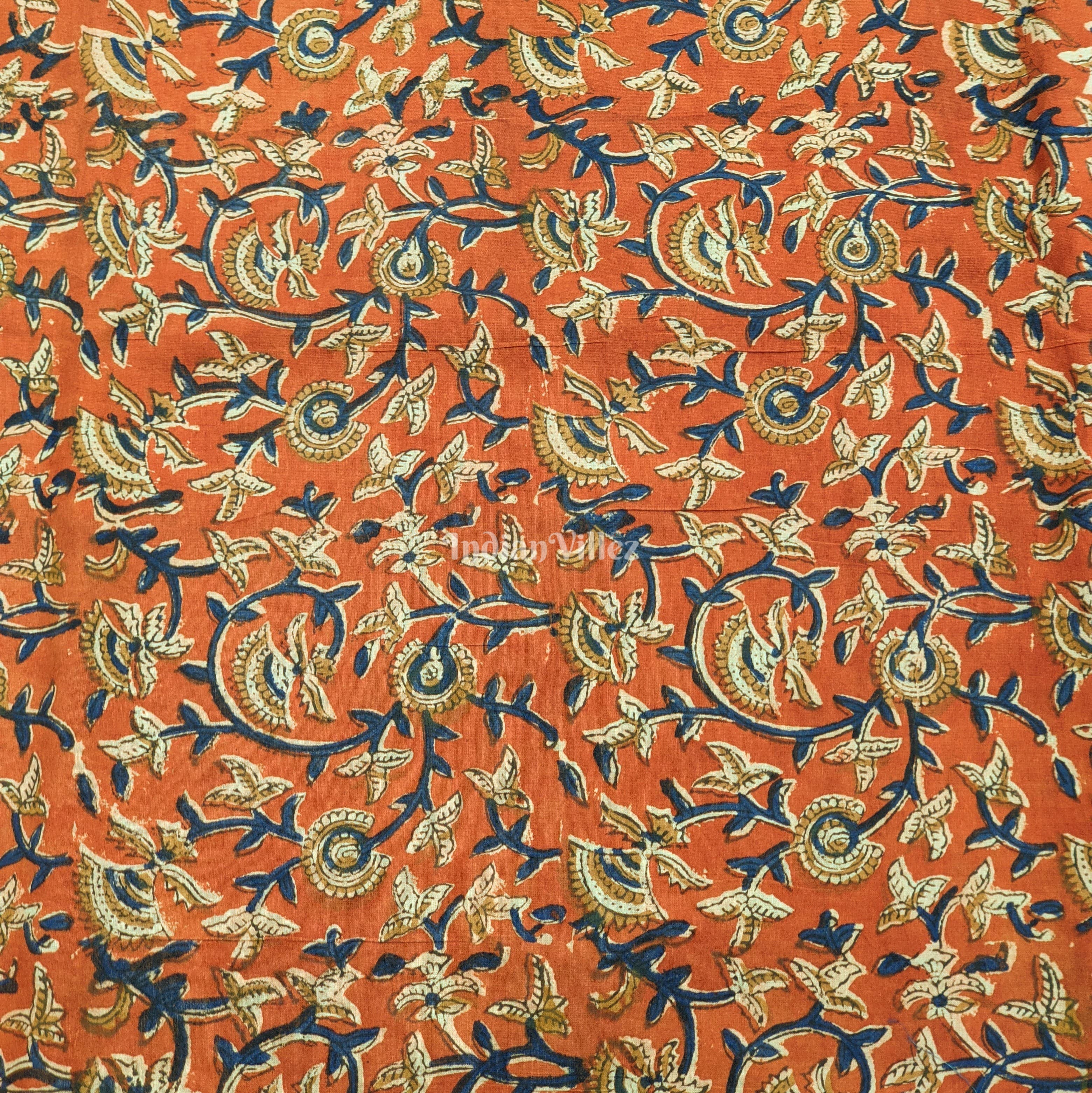 IndianVillèz Brick Red Floral Hand Block Printed Cotton Fabric - view 2
