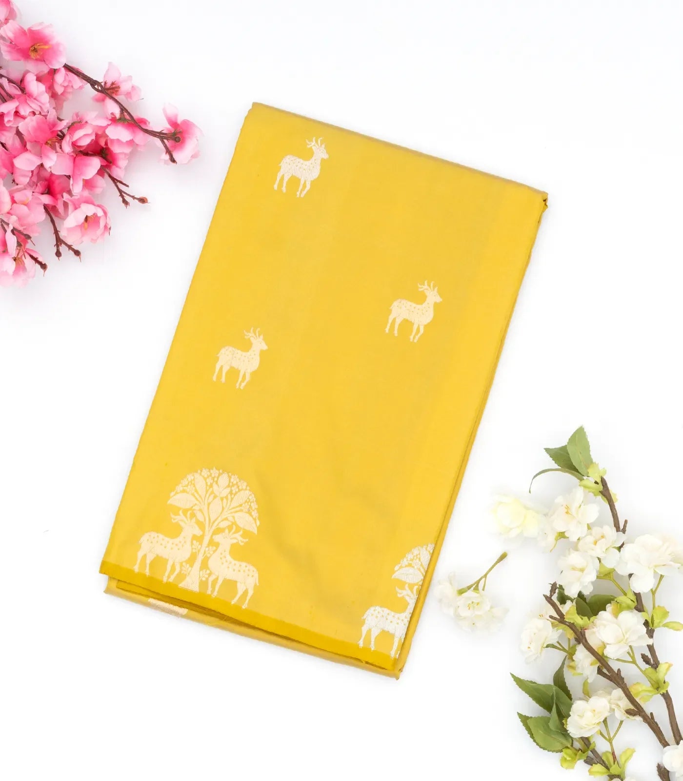 RmKV Gold Handloom Banarasi Silk Saree With Deer Buttas - view 5