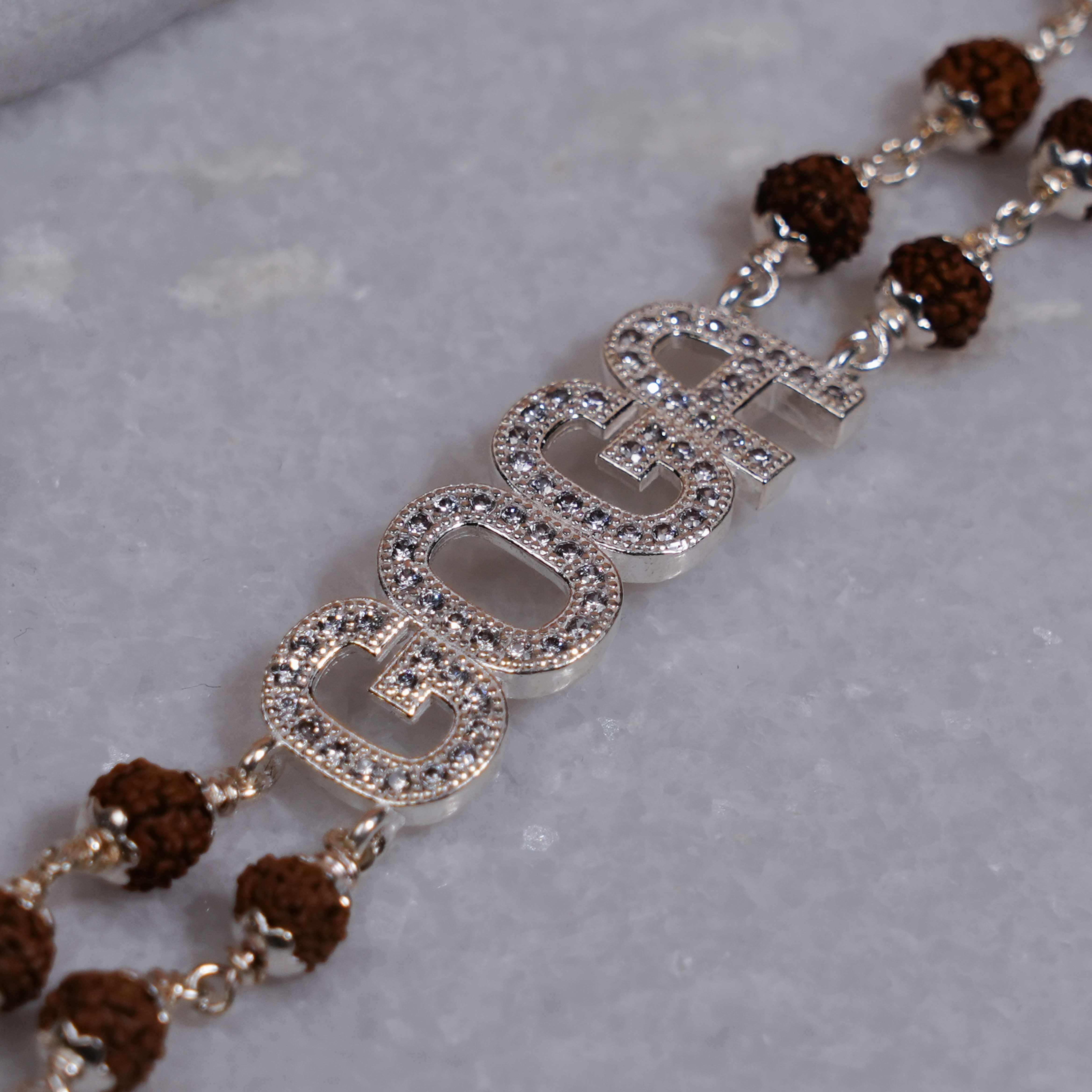 Prinjal Jewellers Rudraksha Silver Goga Brooch Double Line Bracelet