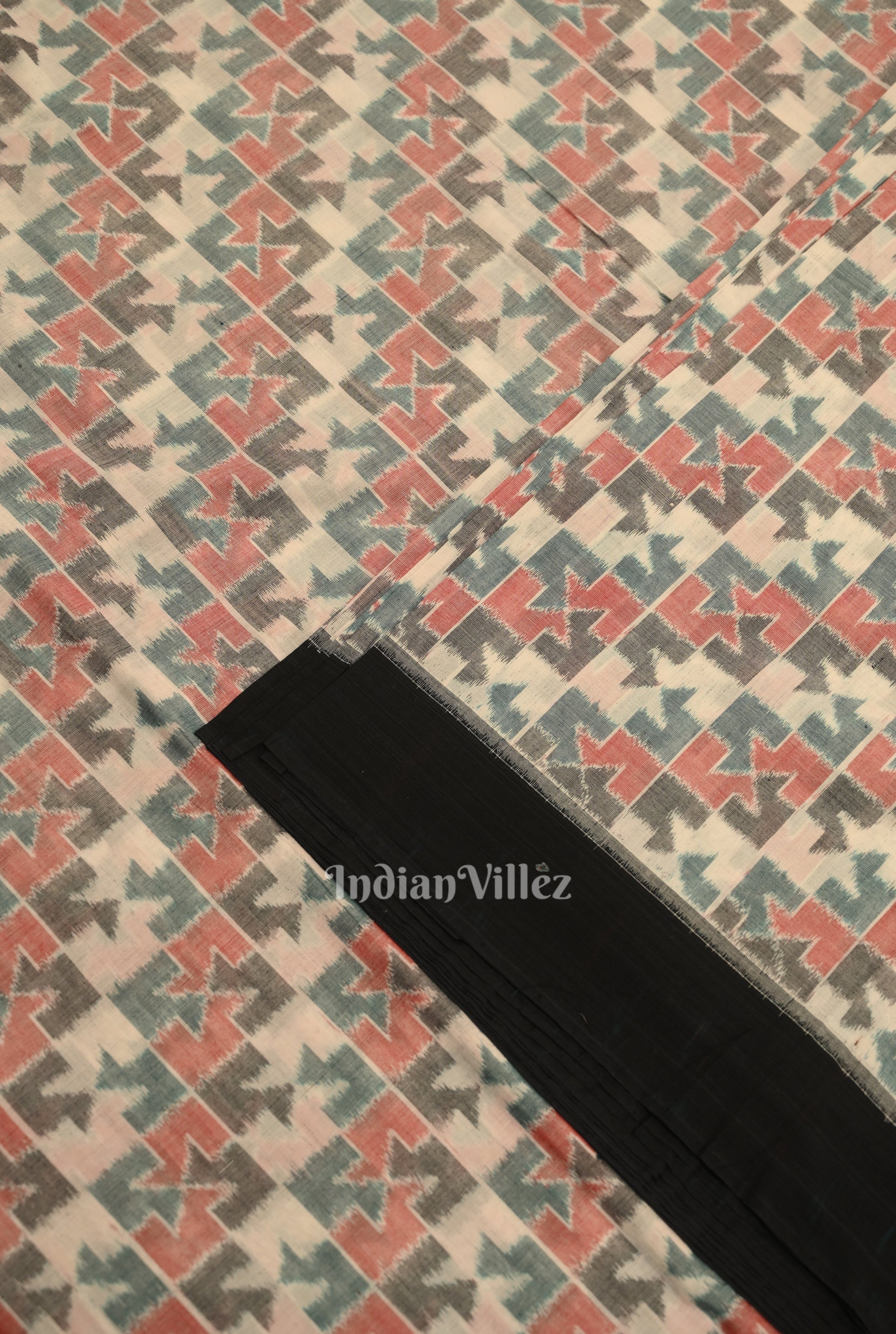 IndianVillèz Cement Gray Asymmetrical Motif Ikat Cotton Fabric - view 2