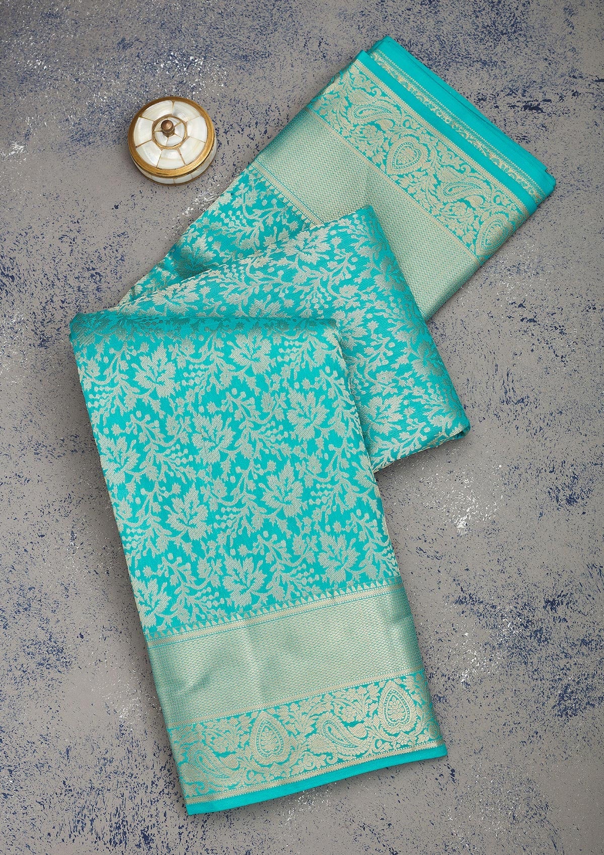 Koskii Turquoise Blue Zariwork Pure Silk Saree