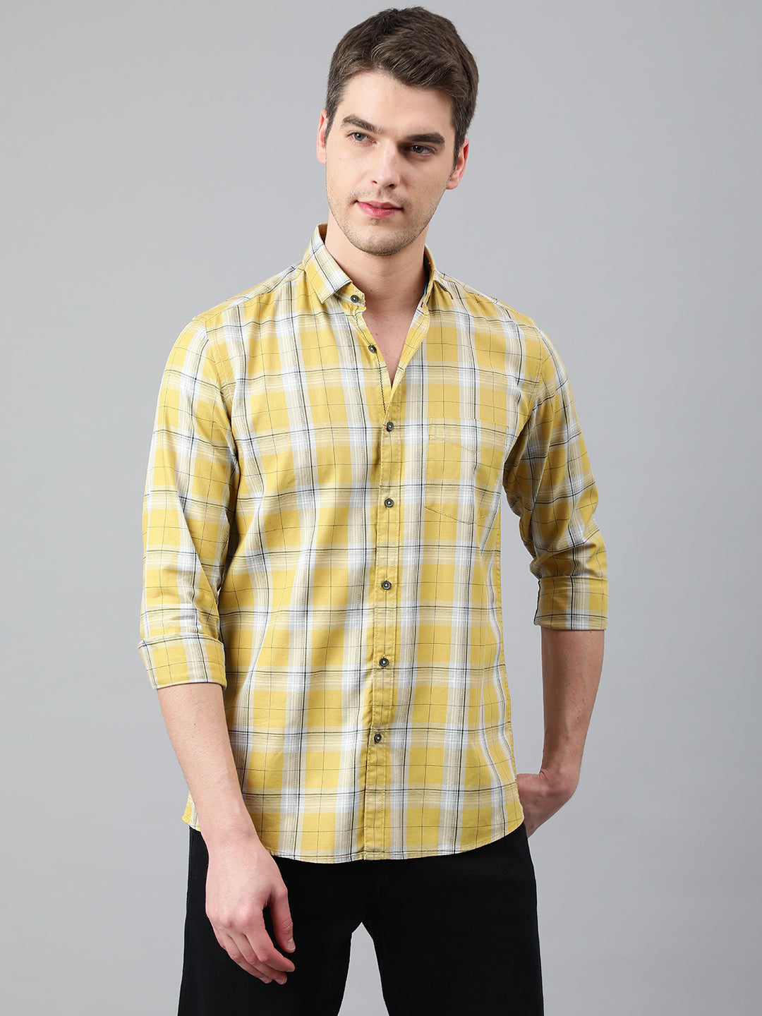 BlackTree Men Khakhi Standard Fit Checkered Casual Shirt