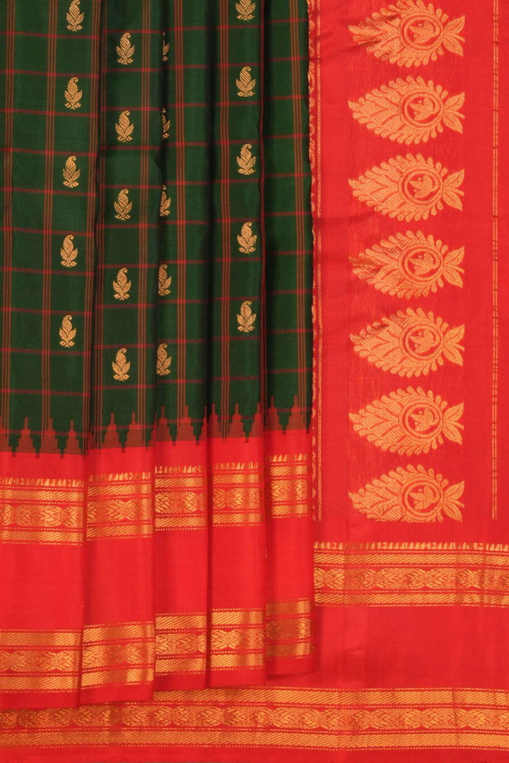 Kalanjali Gadwal Silk Kattam Green Saree – Women's