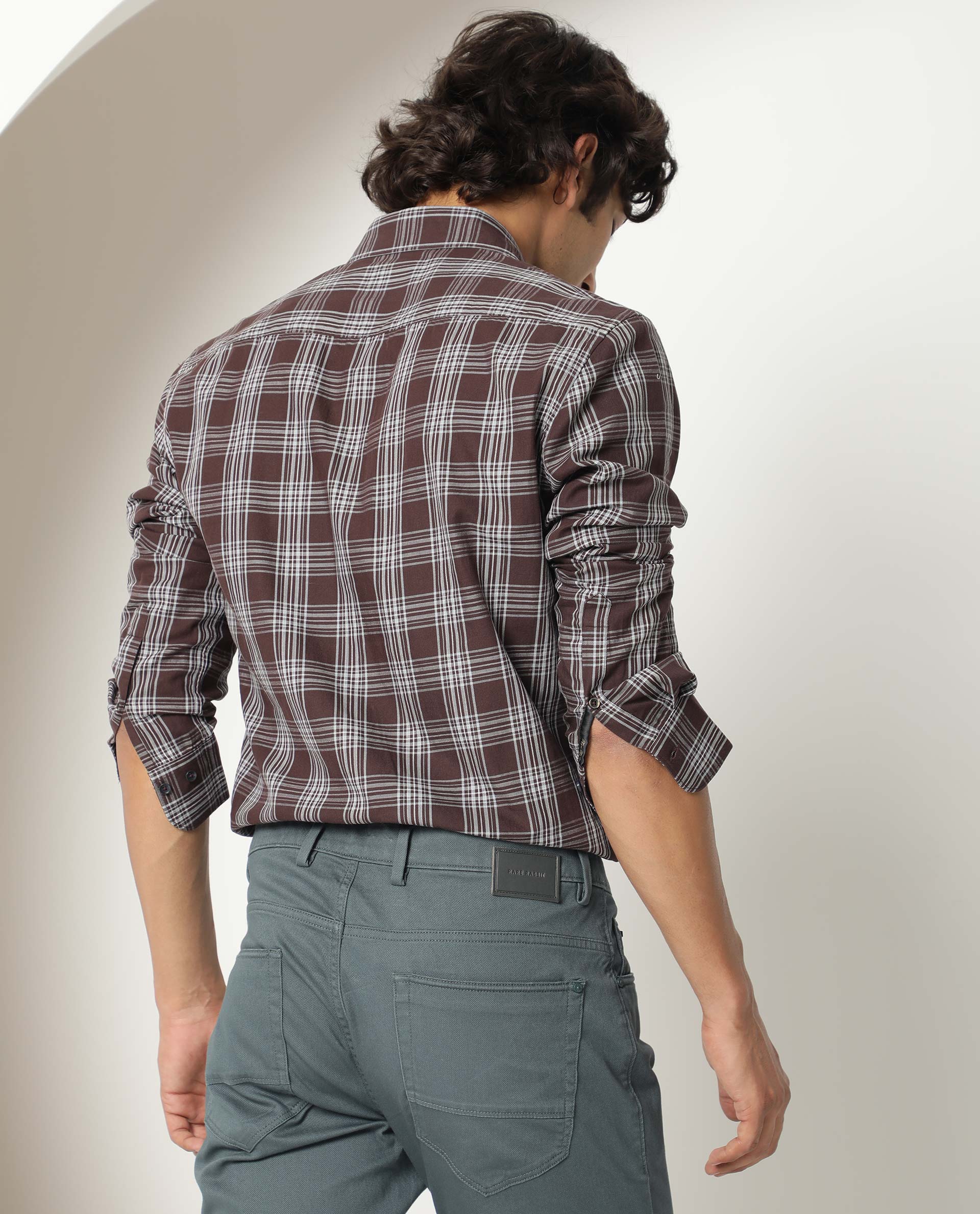 Rare Rabbit Men's Frazey Brown Cotton Fabric Full Sleeves Checks Shirt - view 11