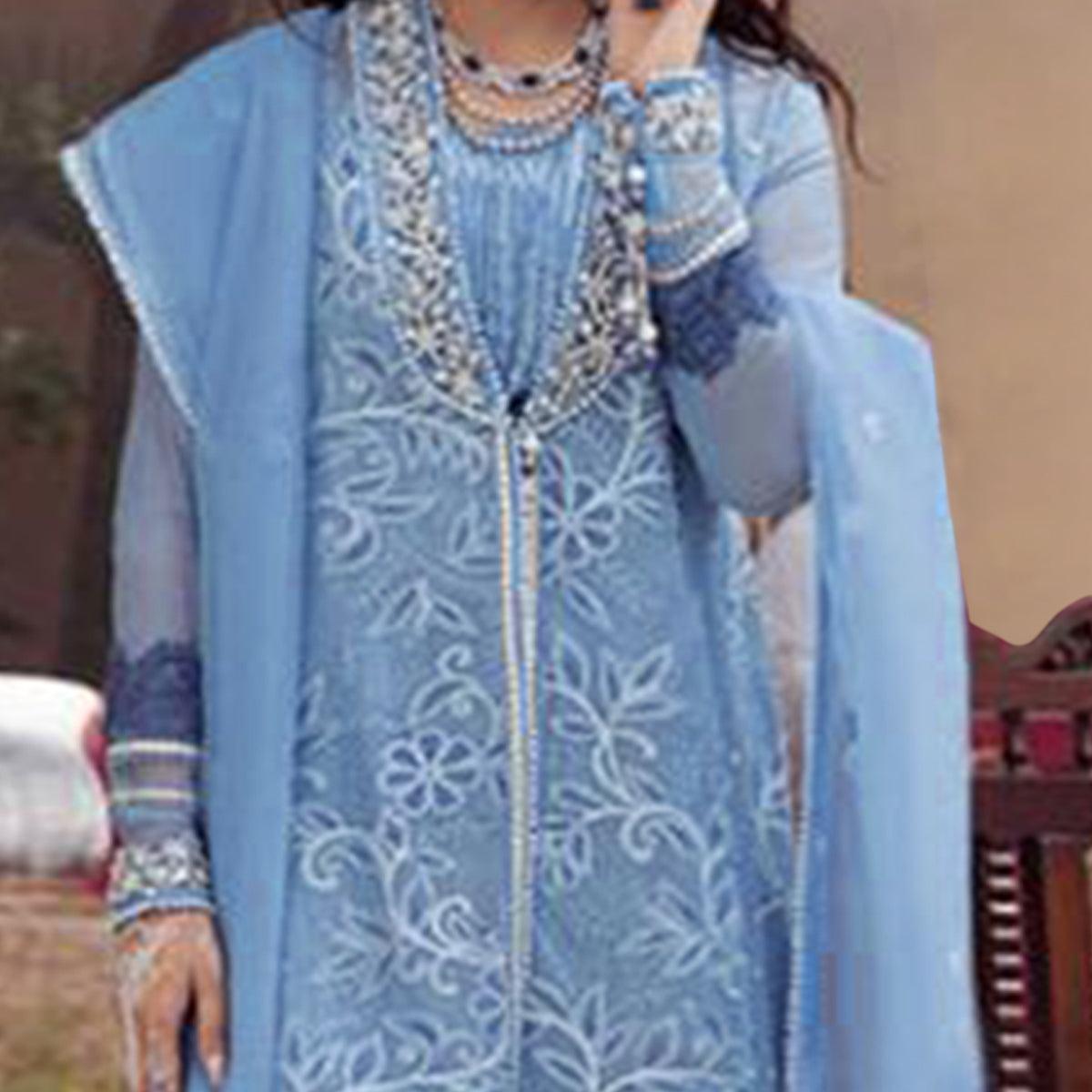Peachmode Seller Light Blue Embroidered With Embellished Net Pakistani Suit - view 2