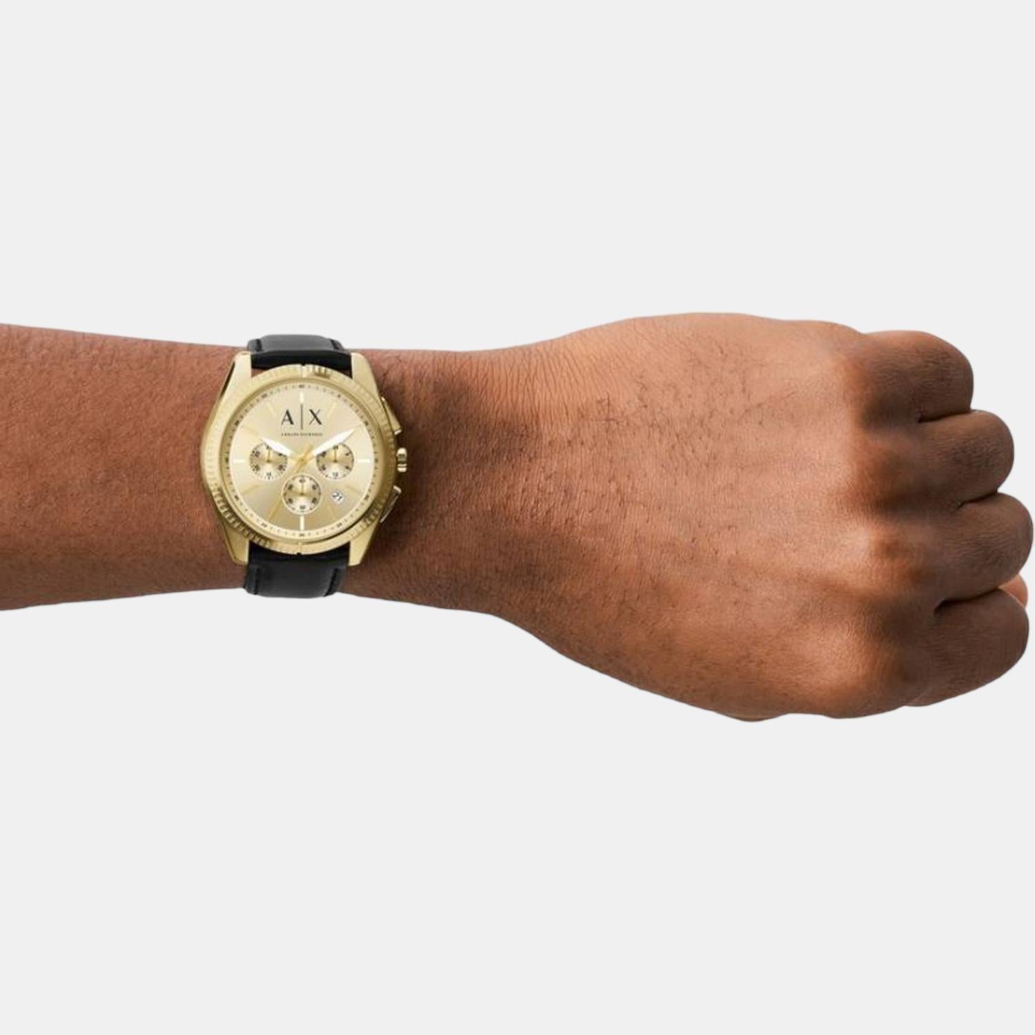 Armani Exchange Giacomo Men Quartz Gold Dial Chronograph Leather Watch AX2861 - view 4