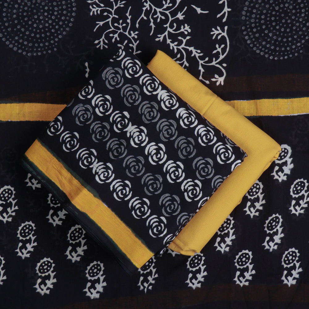 ARTISAN HAND BLOCK PRINTS Black - 3pc Hand Block Printed Cotton Suit Material Set - view 2