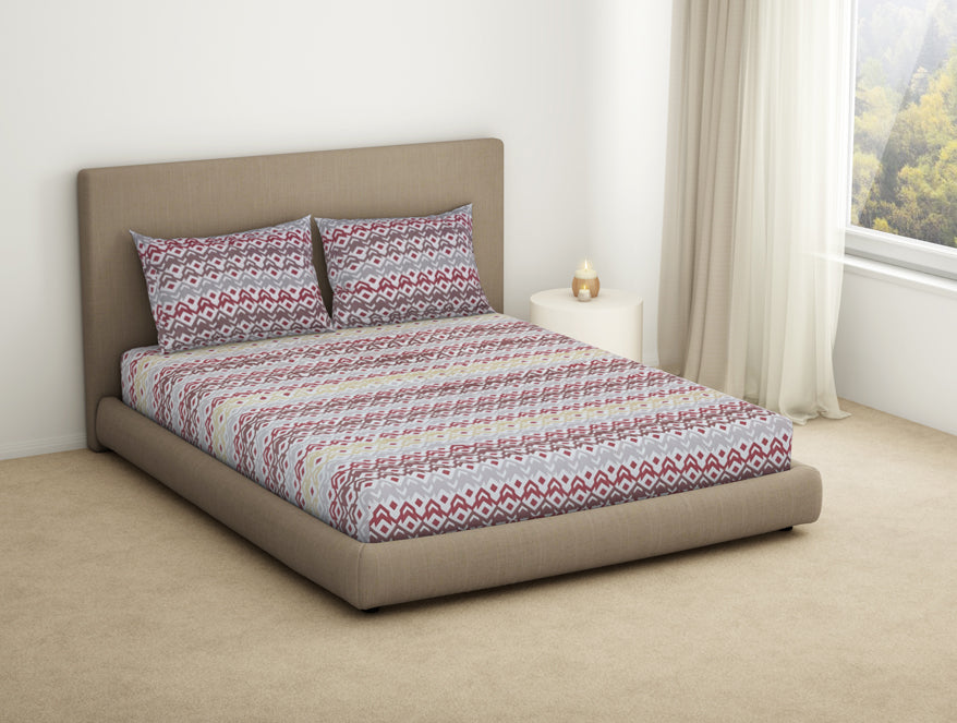 Spaces India Geometric Lilac Ash - Light Grey Microfiber Double Bedsheet - Dazzle By Welspun - view 2
