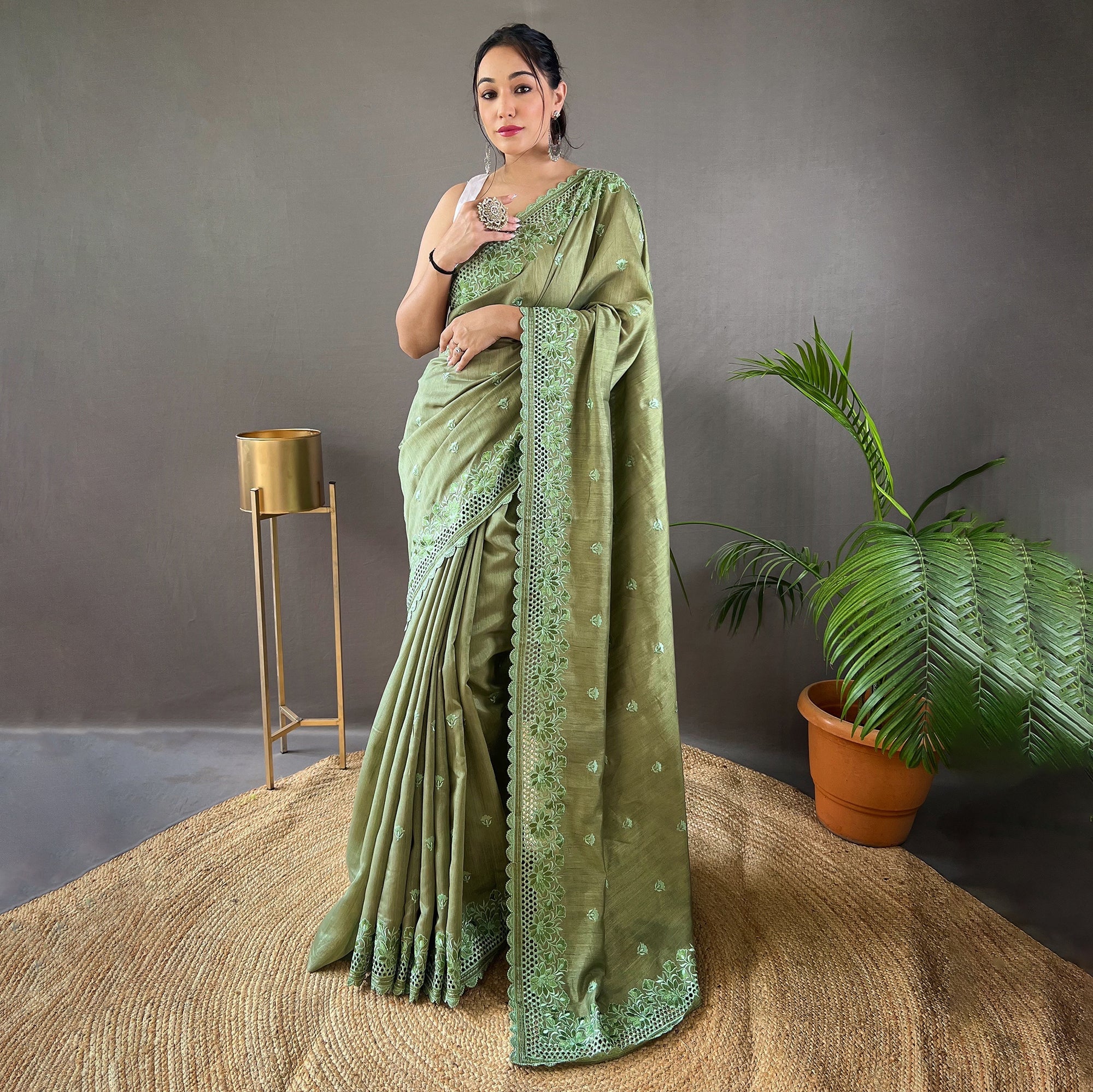 TASARIKA COUTURE Amaira Mehendi Matka Silk Handwork Saree
