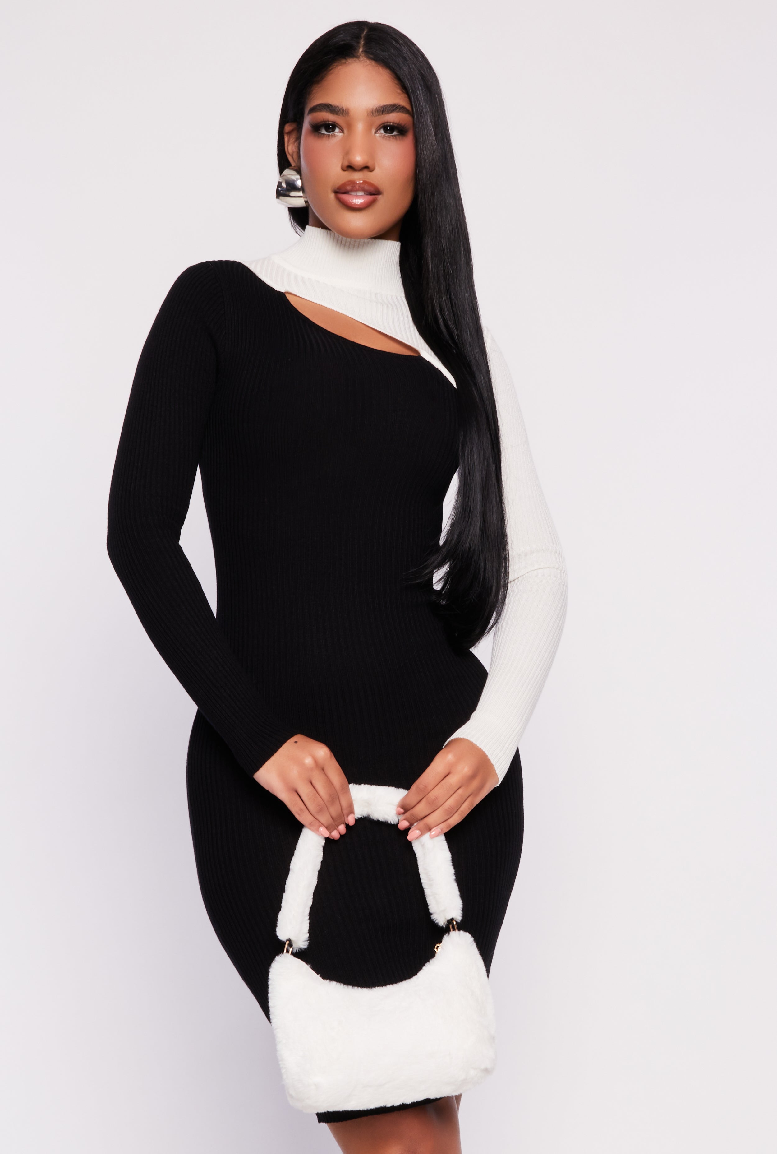 Rainbow Shops Asymmetrical Keyhole Color Blocked Sweater Dress