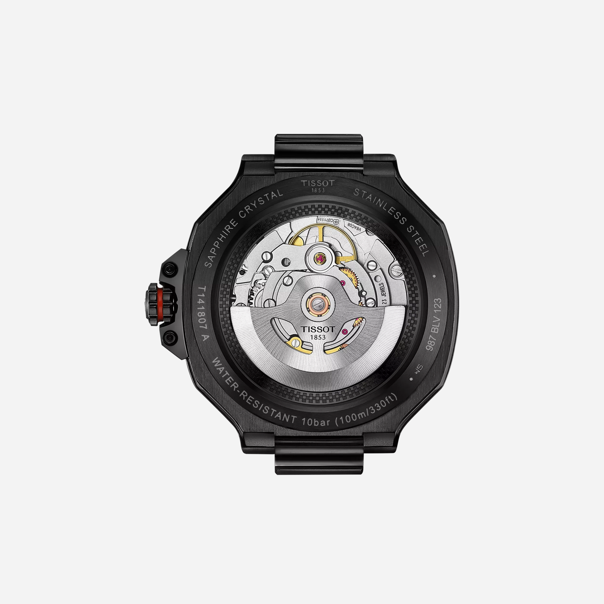 Tissot T-Race Powermatic 80 Automatic 41mm - Black PVD Case, Black Dial with Red Accents, Black Rubber Strap - view 2